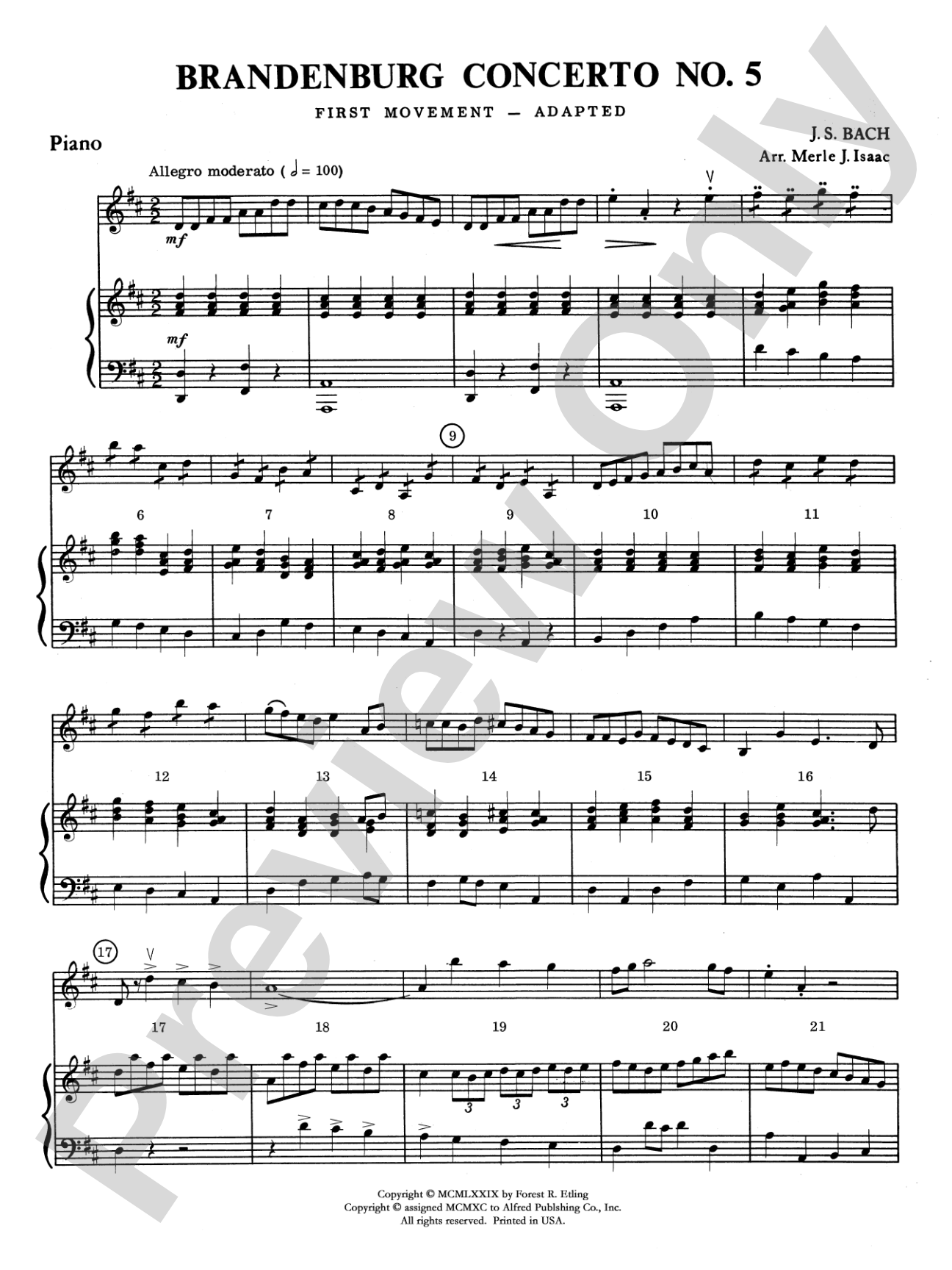 Brandenburg Concerto No. 5: Piano Accompaniment