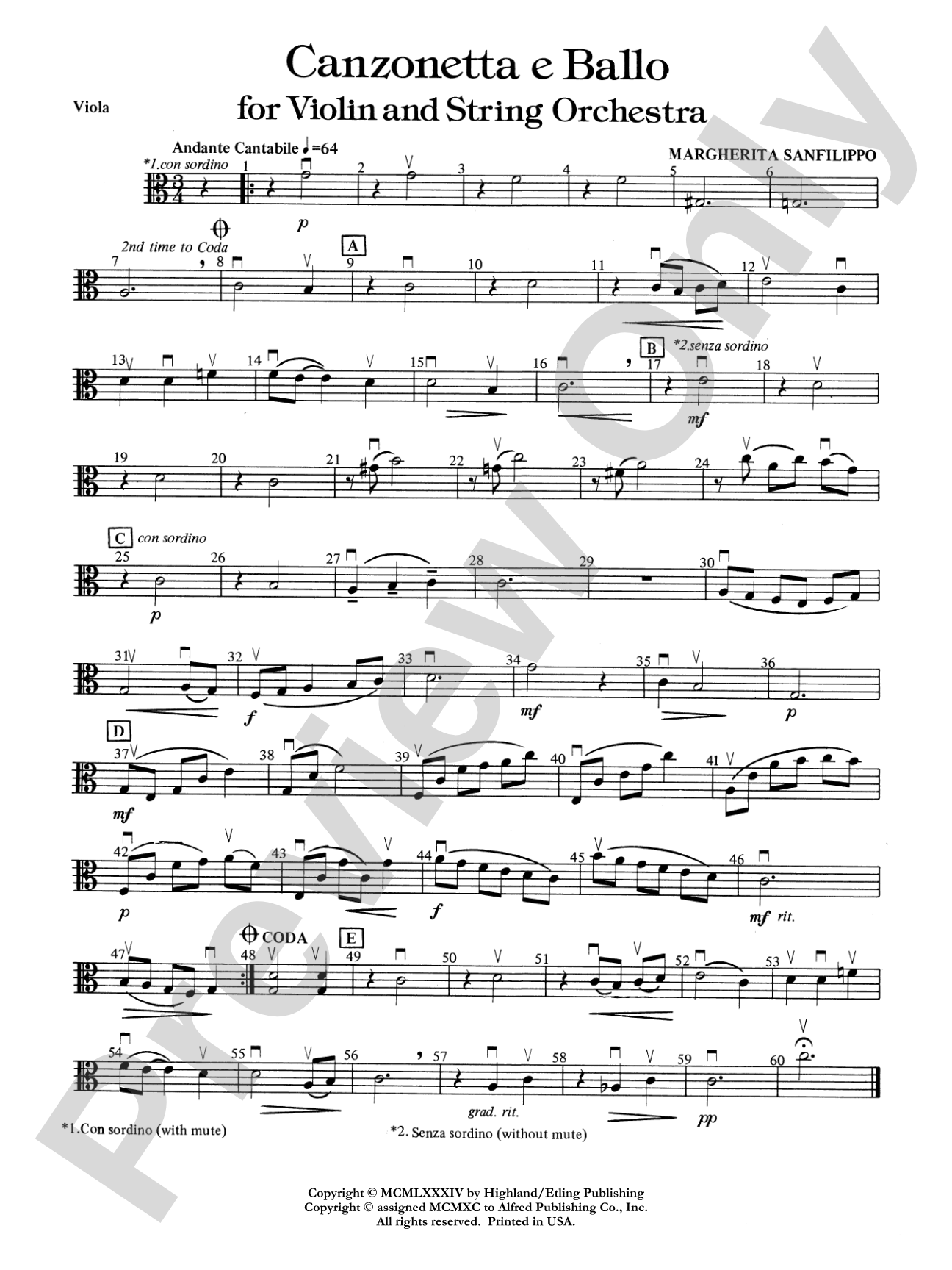 Canzonetta e Ballo (solo violin and string orchestra): Viola