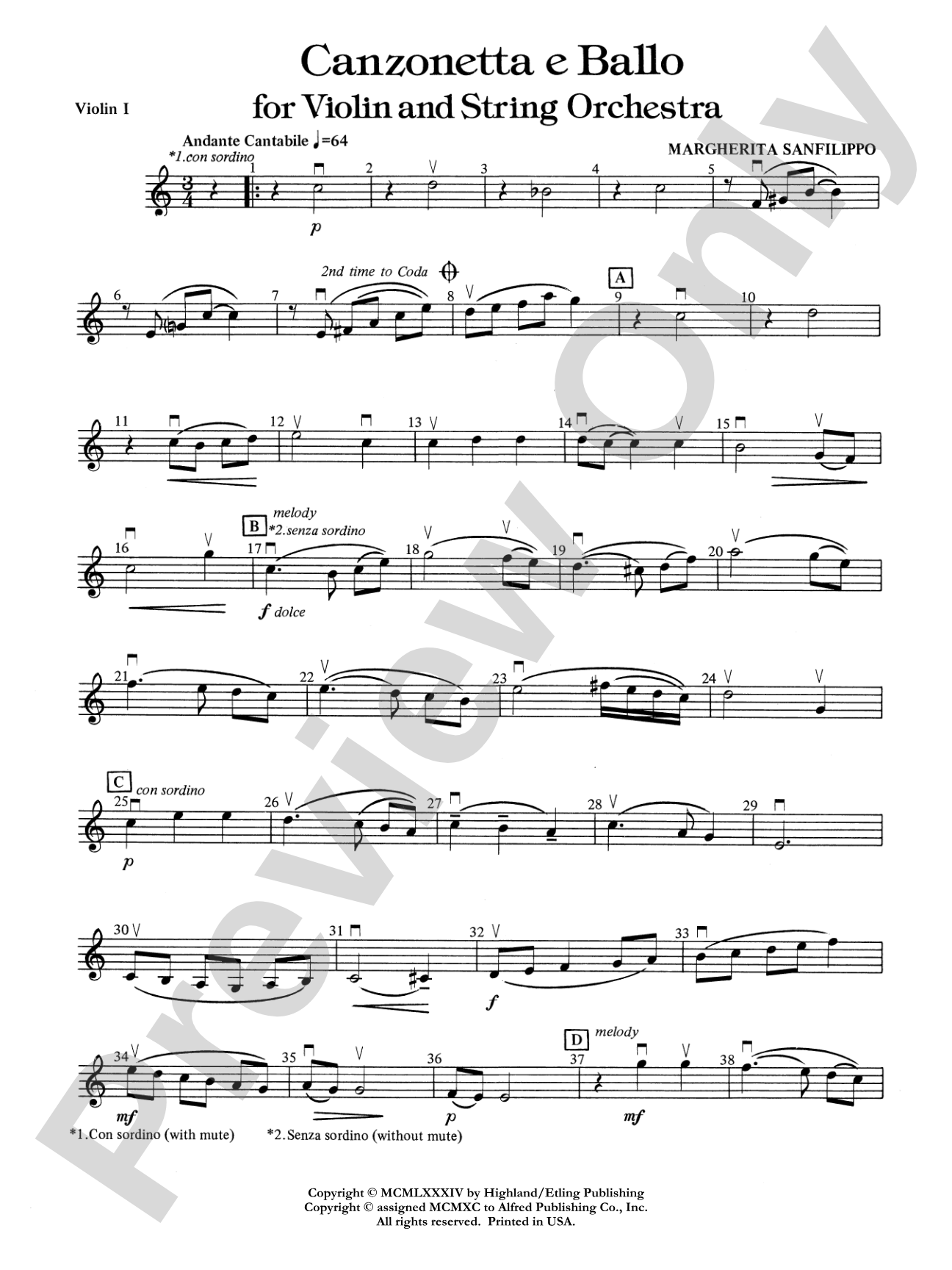 Canzonetta e Ballo (solo violin and string orchestra): 1st Violin