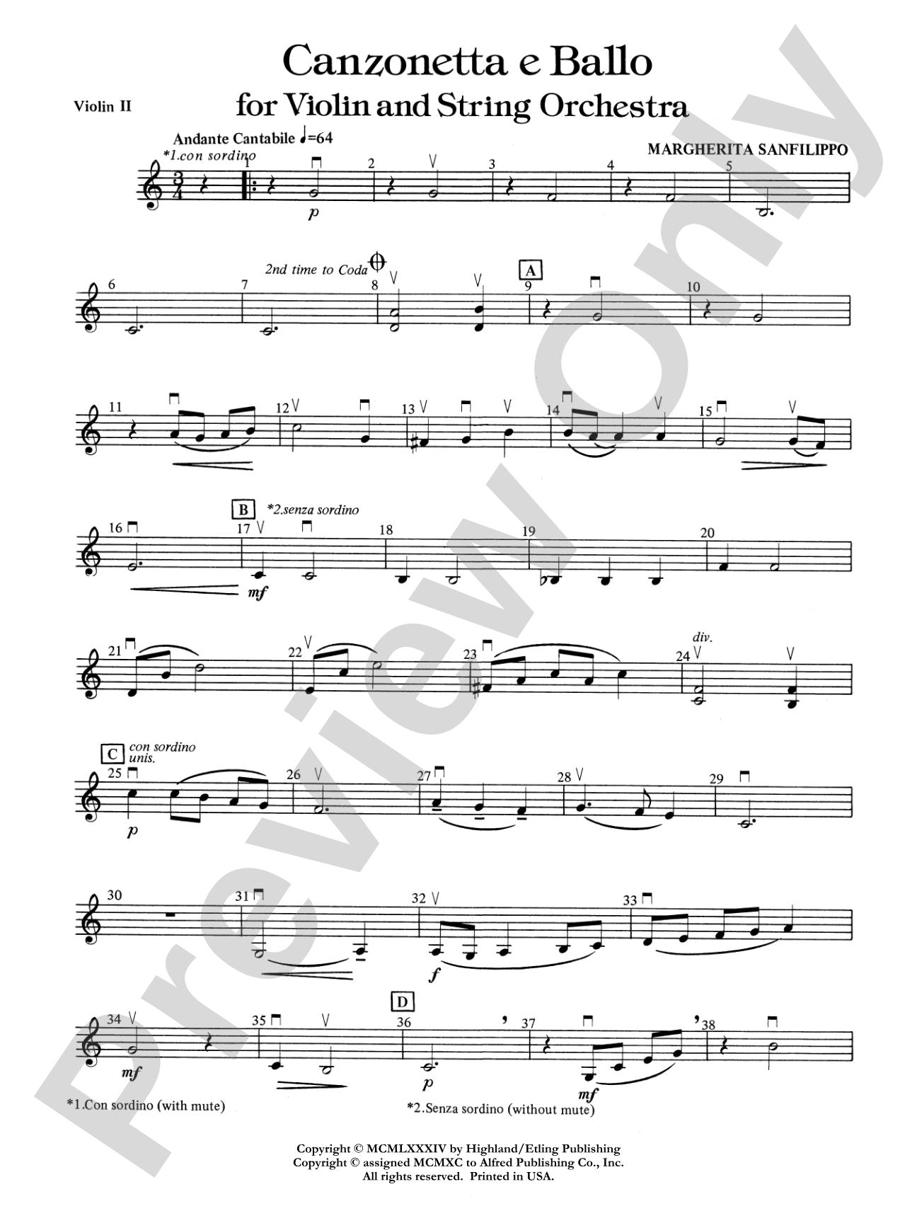 Canzonetta e Ballo (solo violin and string orchestra): 2nd Violin