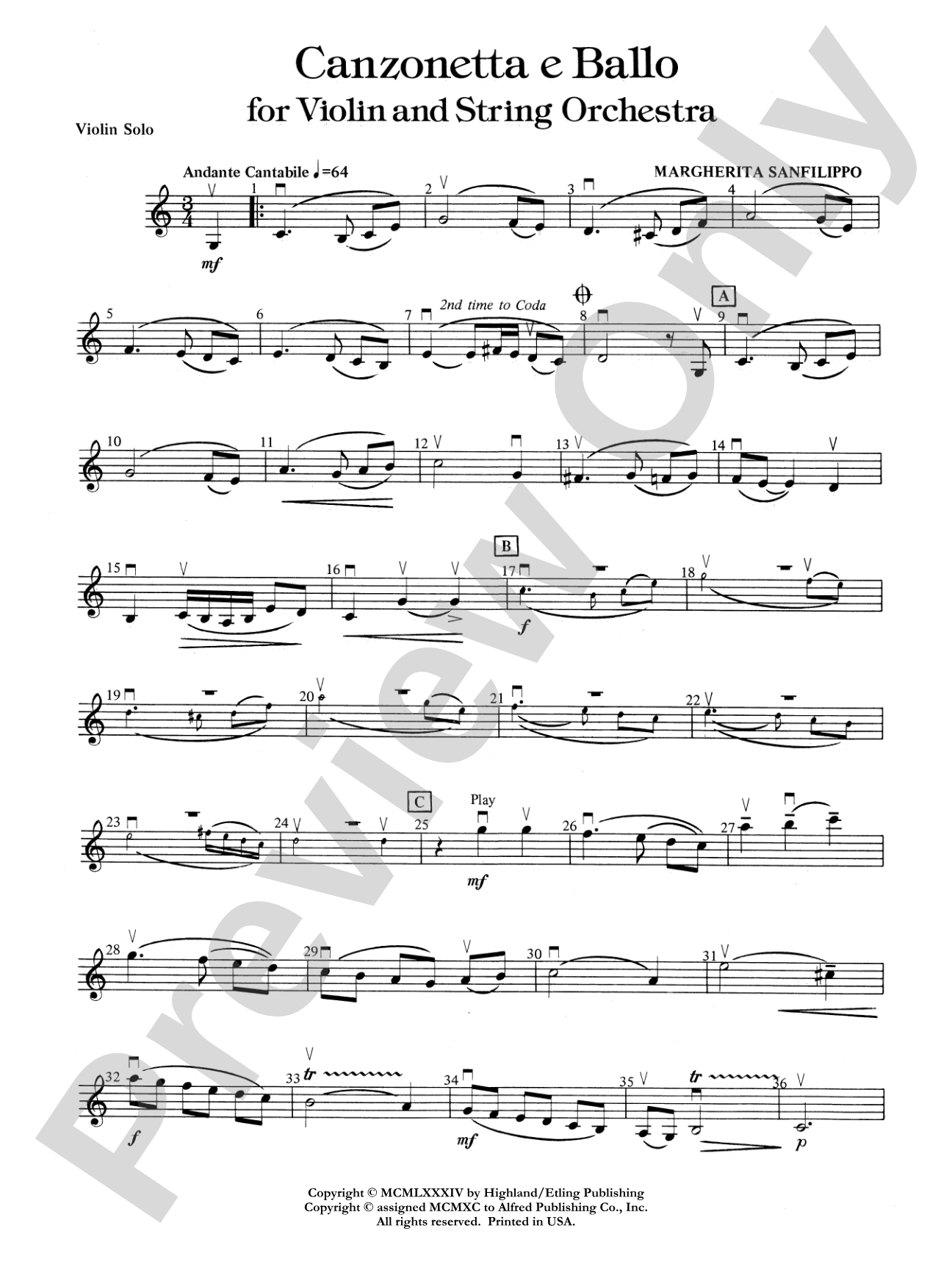 Canzonetta e Ballo (solo violin and string orchestra): Solo Violin