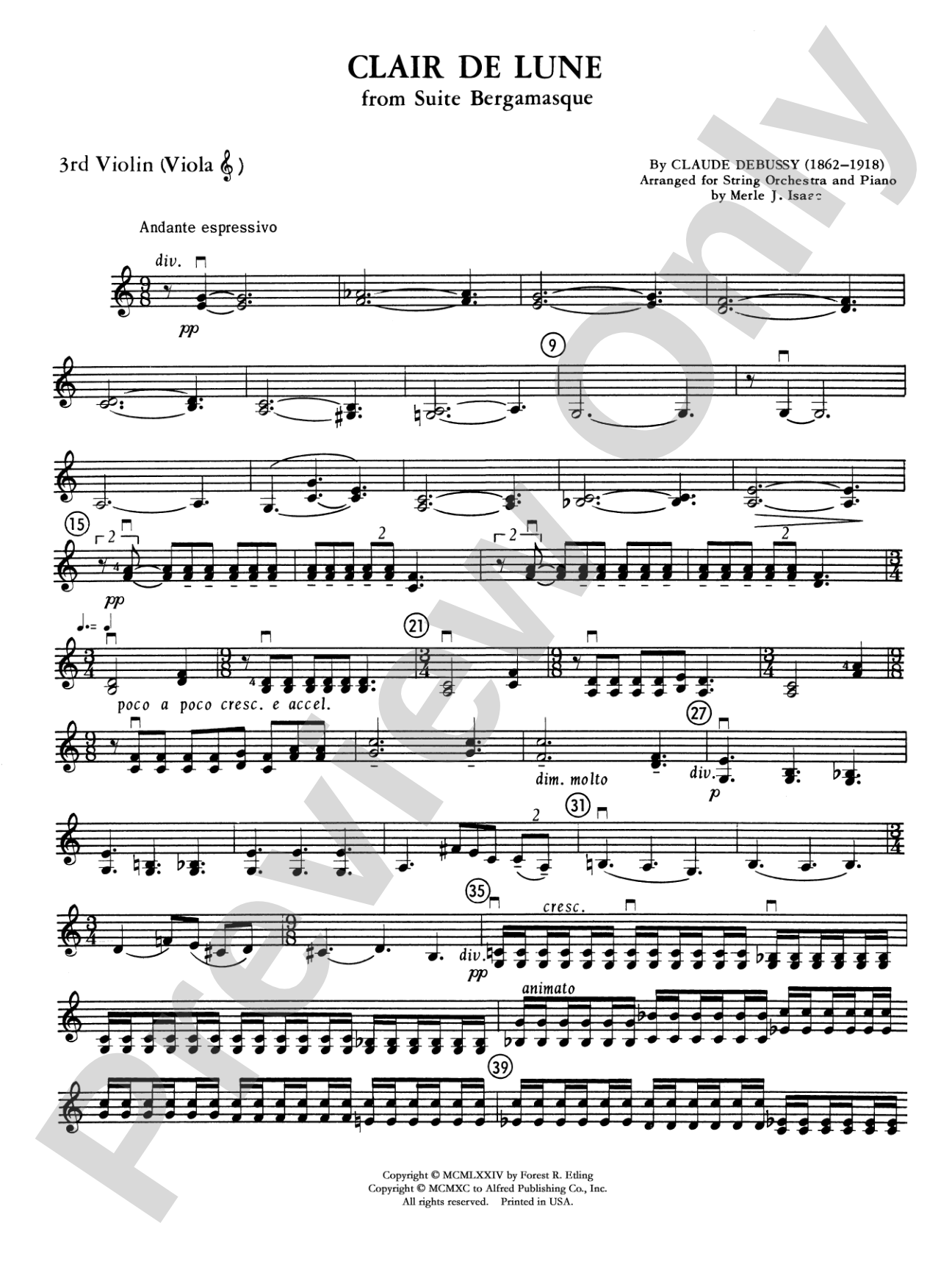 Clair de lune: 3rd Violin (Viola [TC])