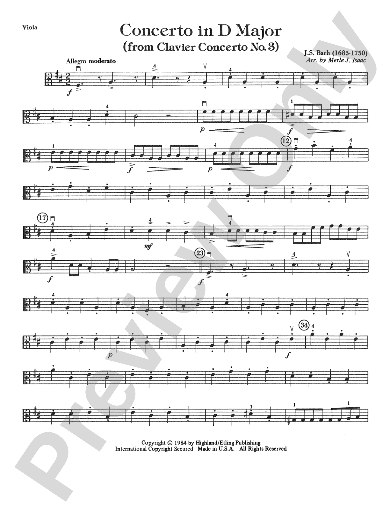 Concerto in D Major (from Clavier Concerto No. 3): Viola
