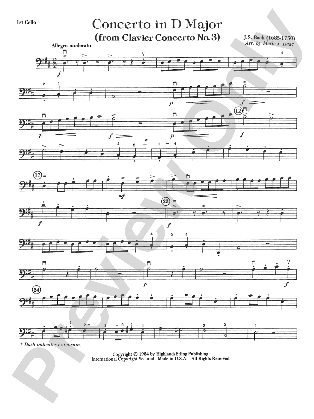 Concerto in D Major (from Clavier Concerto No. 3): Cello