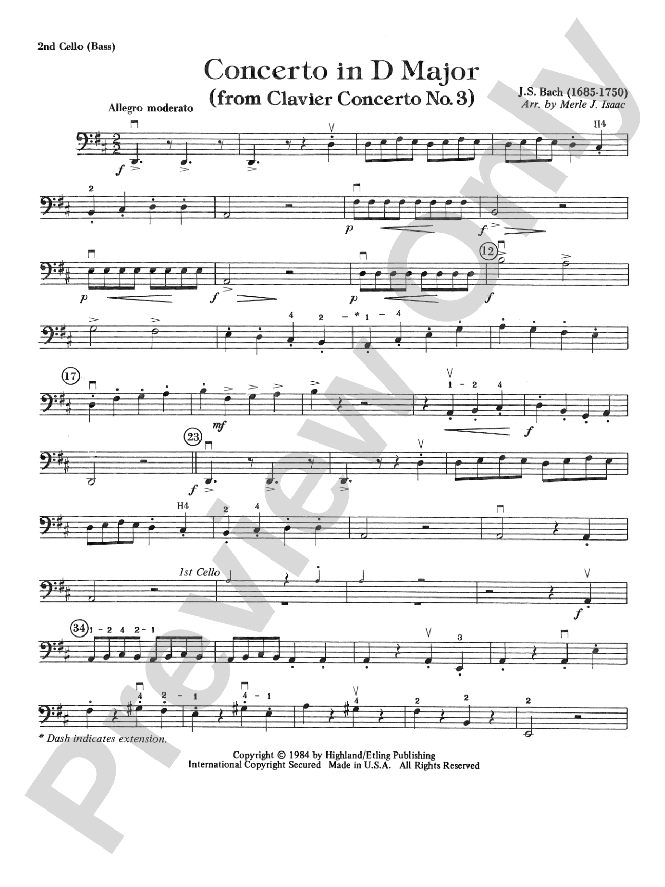 Concerto in D Major (from Clavier Concerto No. 3): 2nd Cello