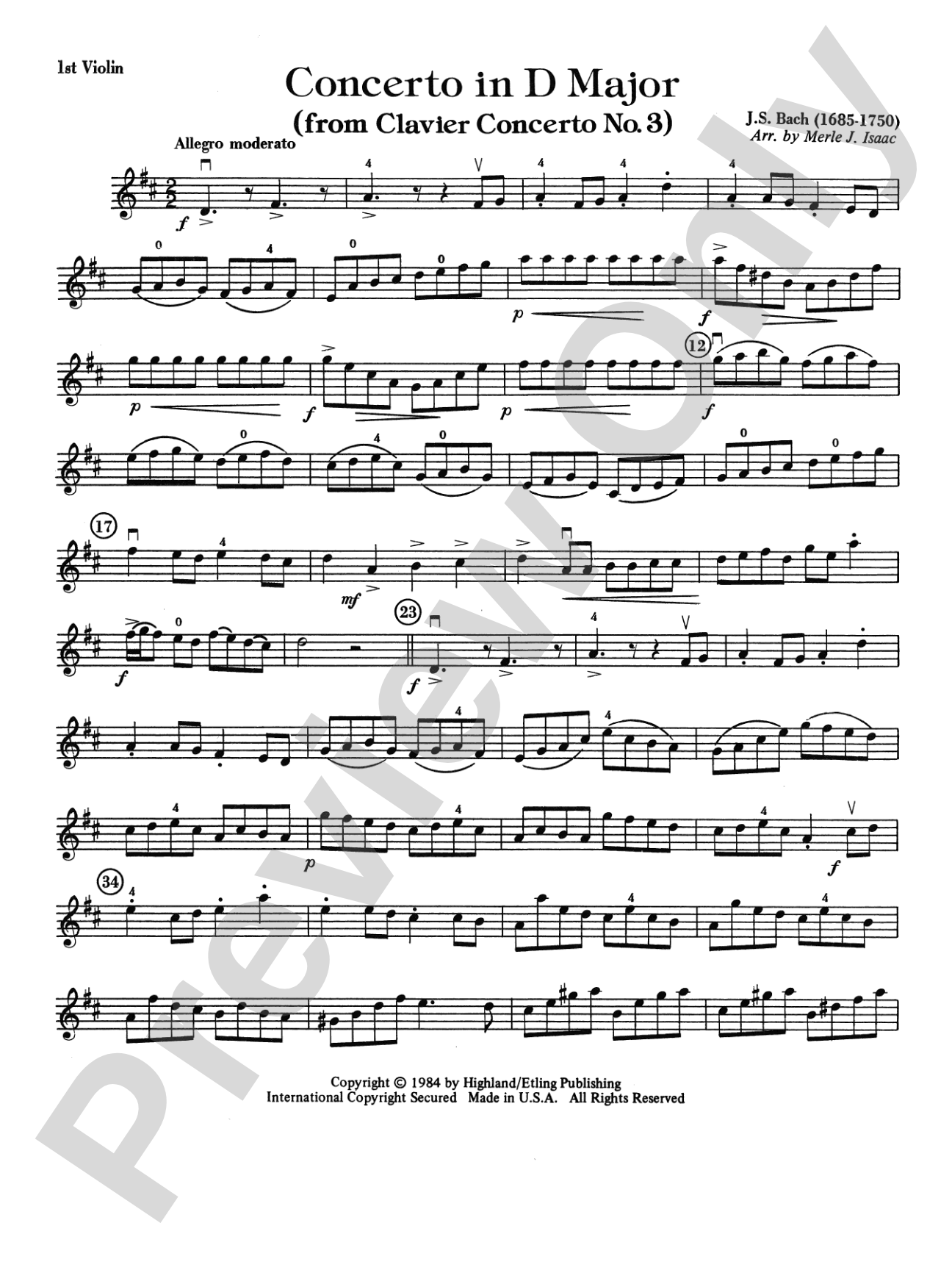 Concerto in D Major (from Clavier Concerto No. 3): 1st Violin