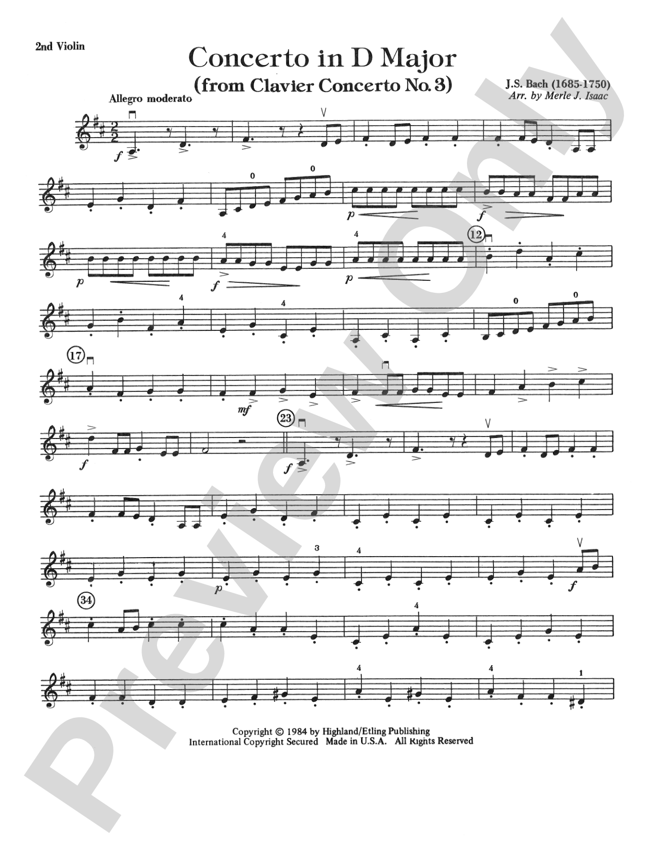 Concerto in D Major (from Clavier Concerto No. 3): 2nd Violin