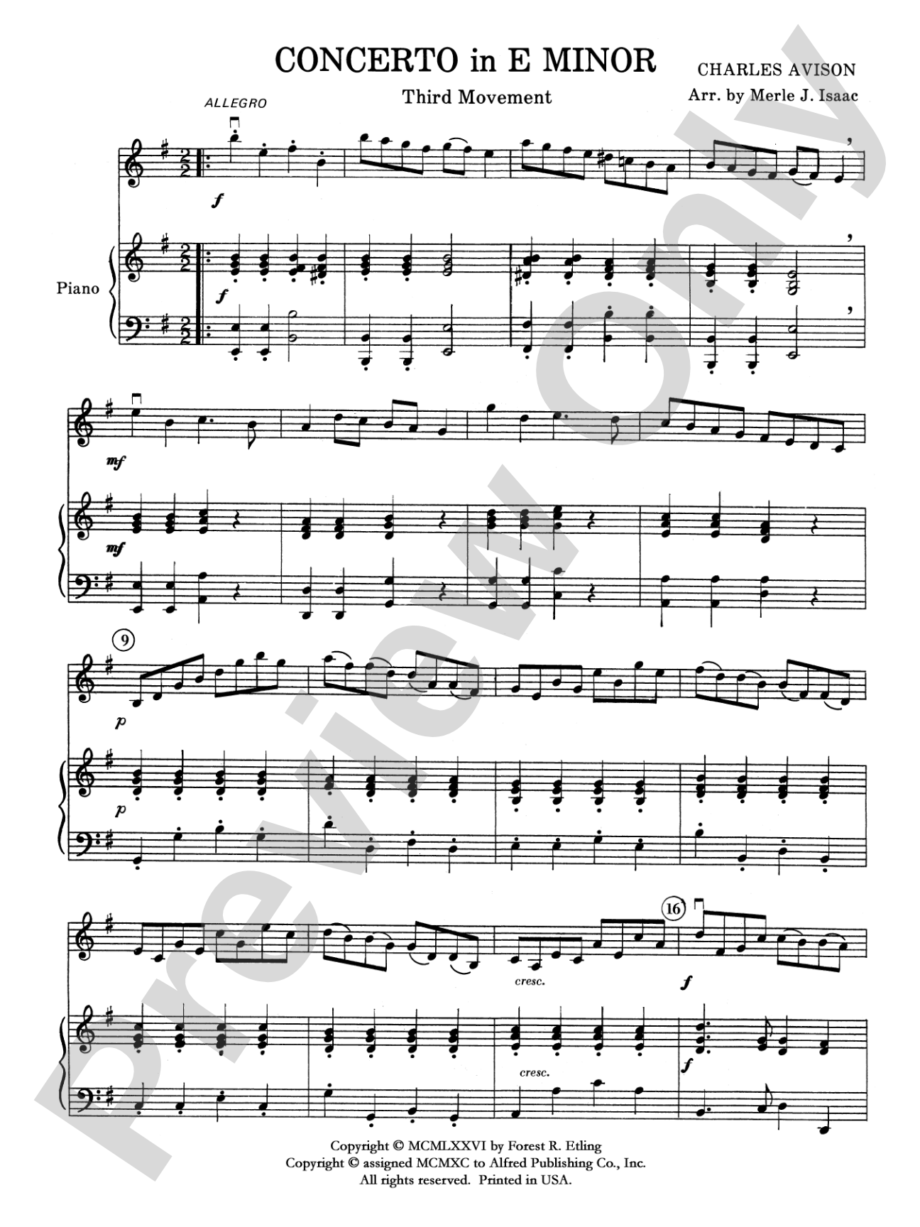 Concerto in E minor: Piano Accompaniment