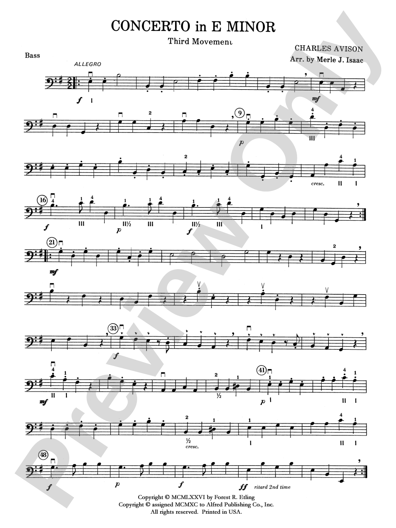 Concerto in E minor: String Bass