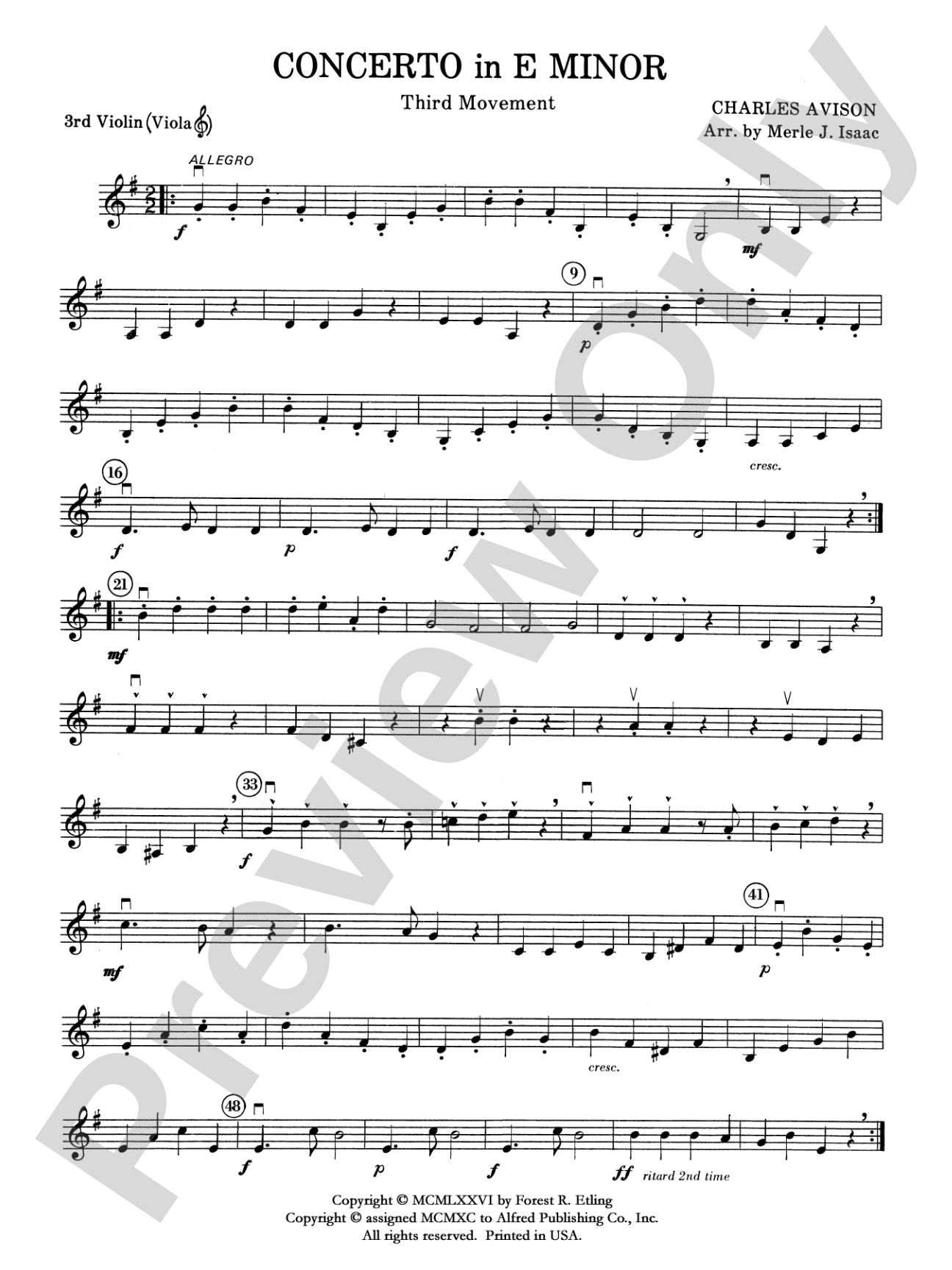 Concerto in E minor: 3rd Violin (Viola [TC])