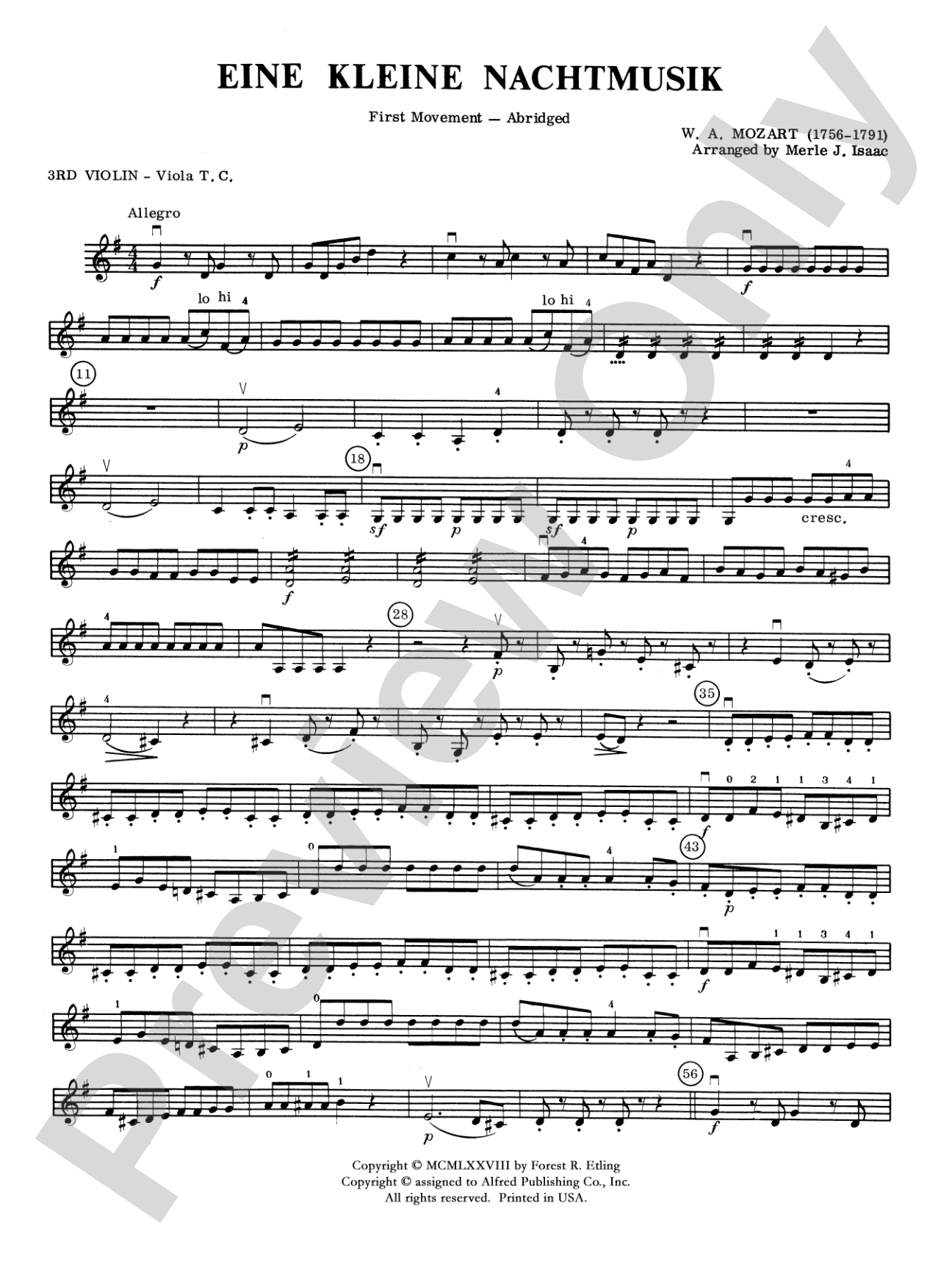 Eine Kleine Nachtmusik: 3rd Violin (Viola [TC])