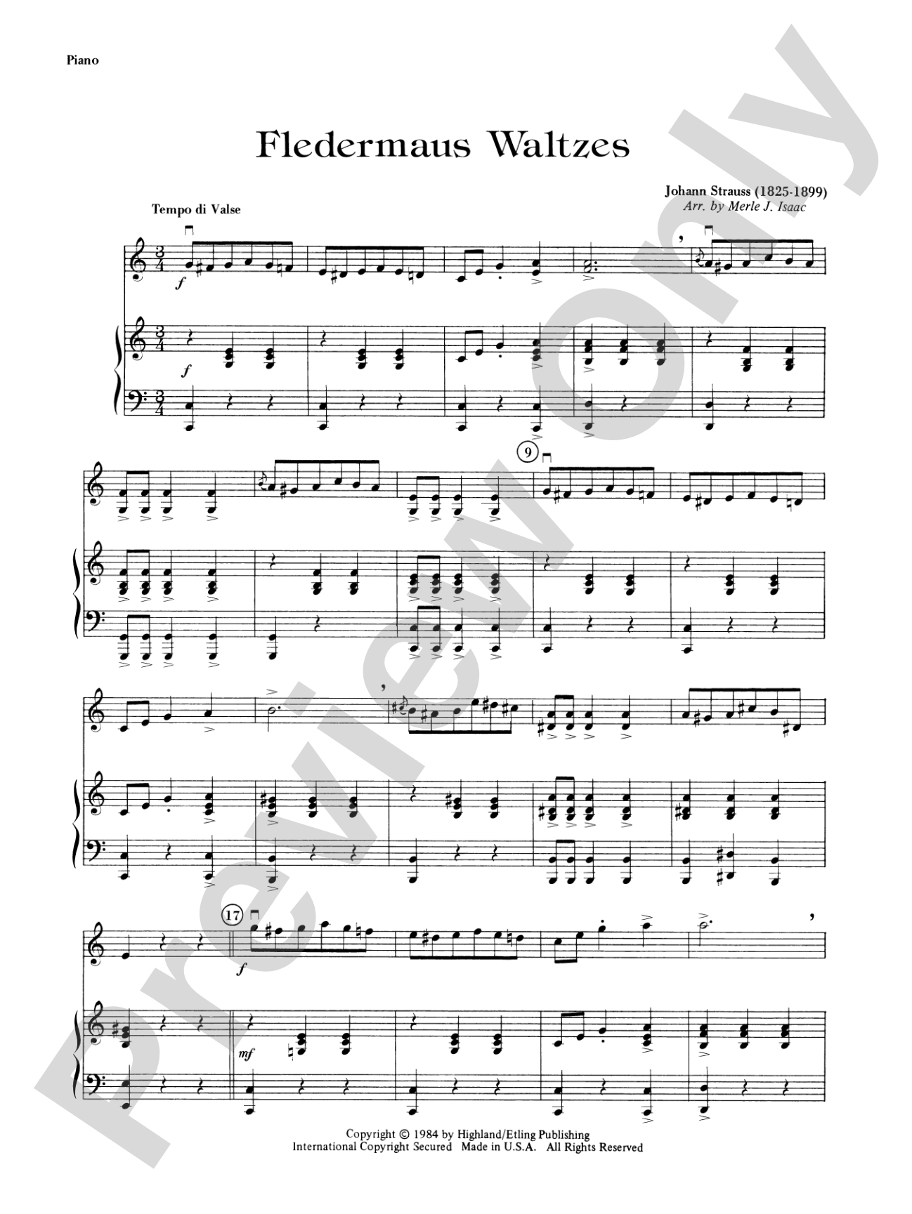 Fledermaus Waltzes: Piano Accompaniment