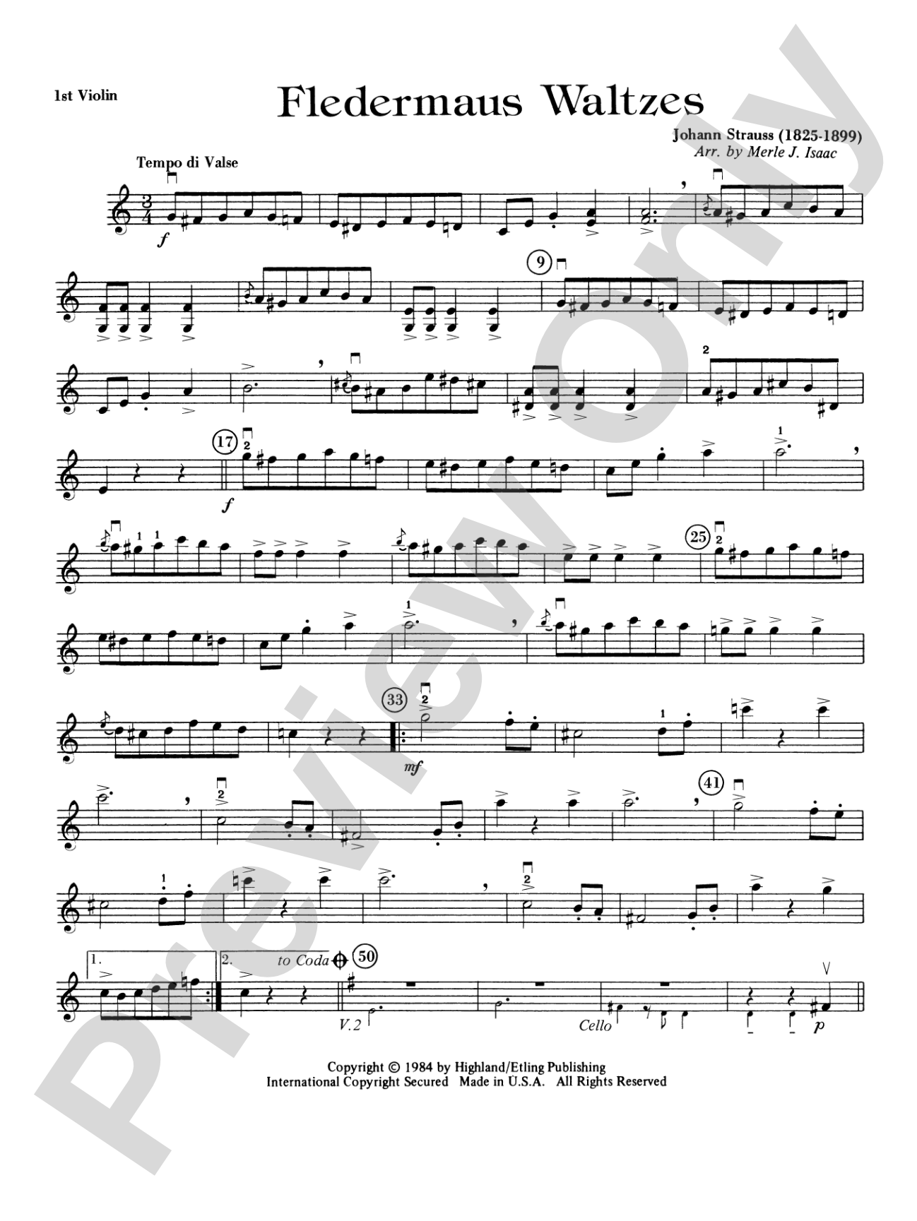 Fledermaus Waltzes: 1st Violin