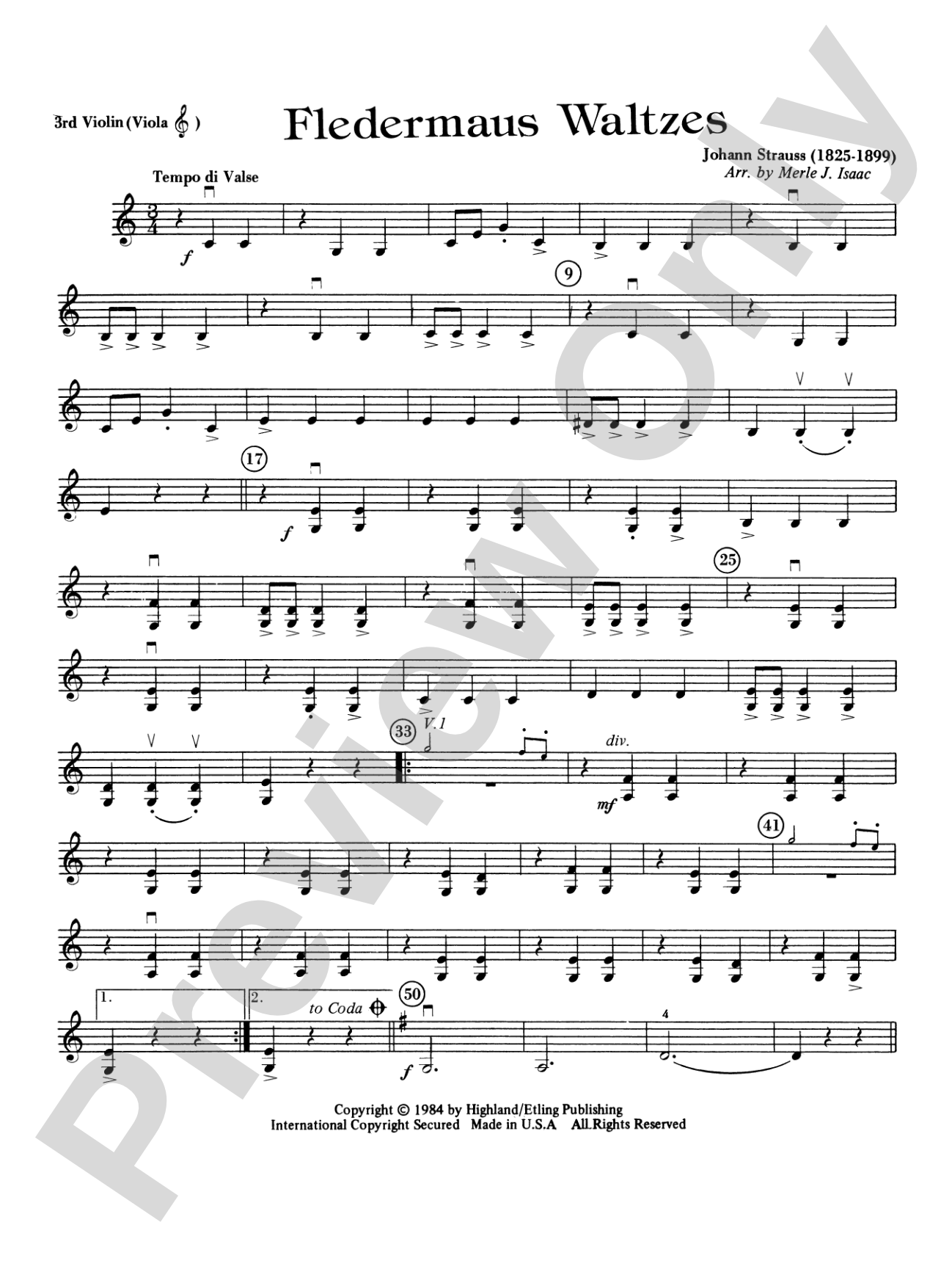 Fledermaus Waltzes: 3rd Violin (Viola [TC])