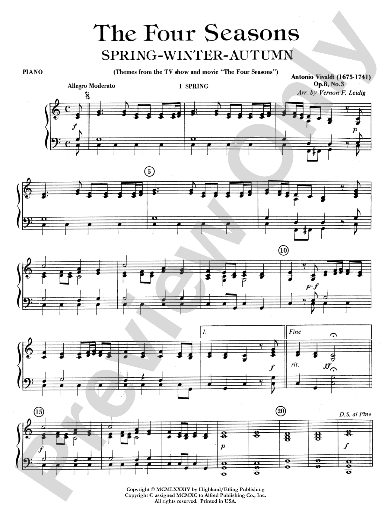 The Four Seasons (Spring, Winter, Autumn): Piano Accompaniment