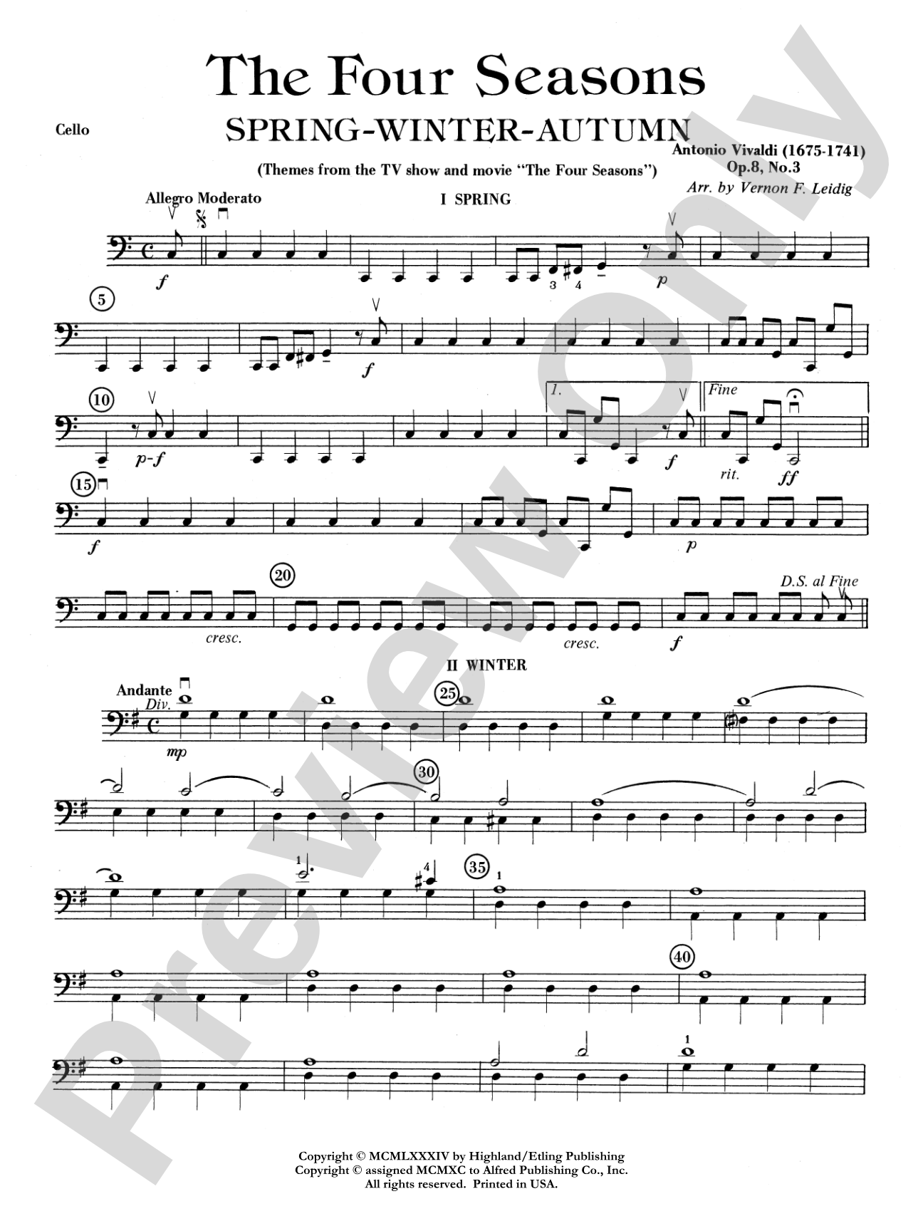 The Four Seasons (Spring, Winter, Autumn): Cello