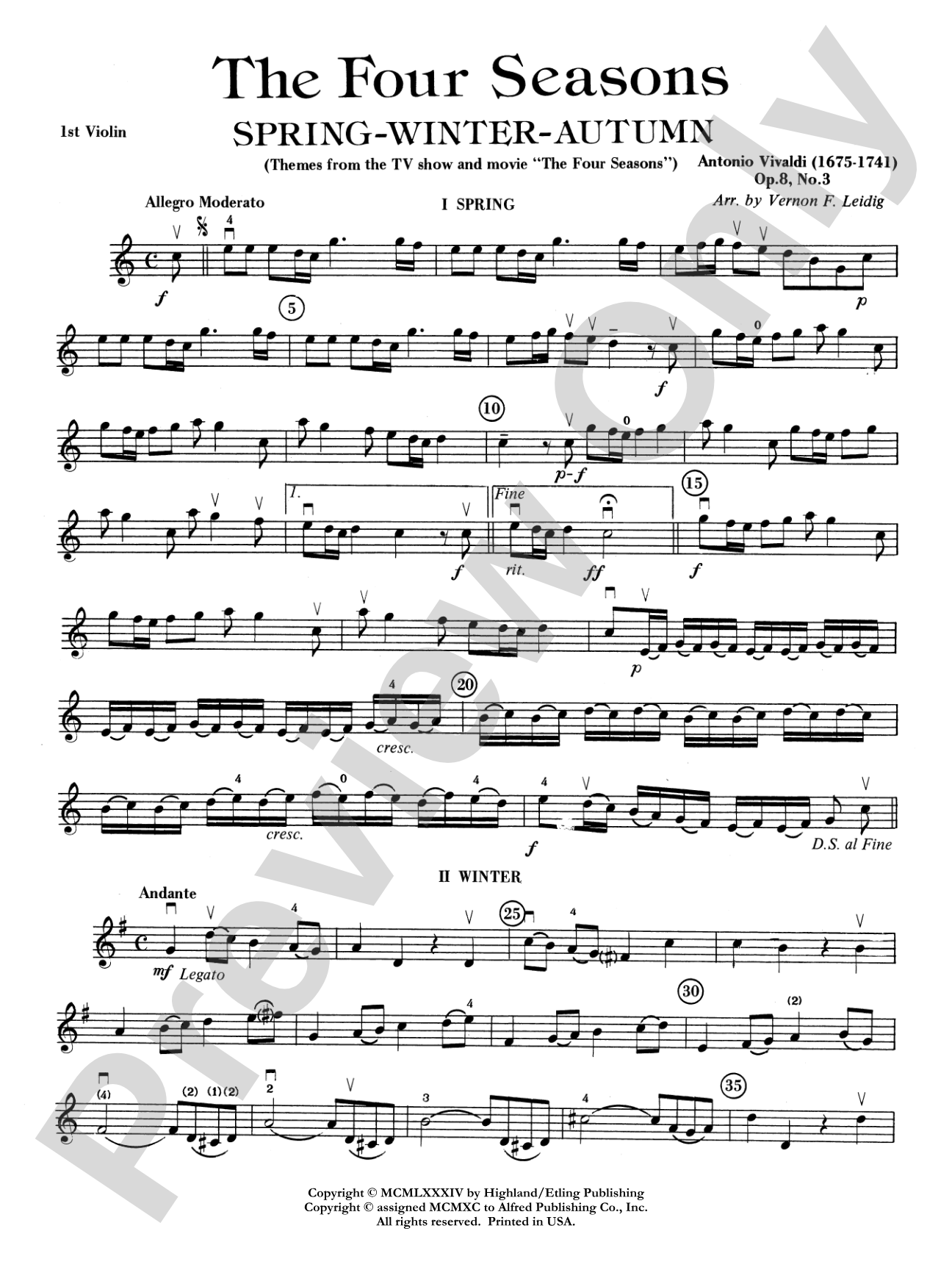 The Four Seasons (Spring, Winter, Autumn): 1st Violin