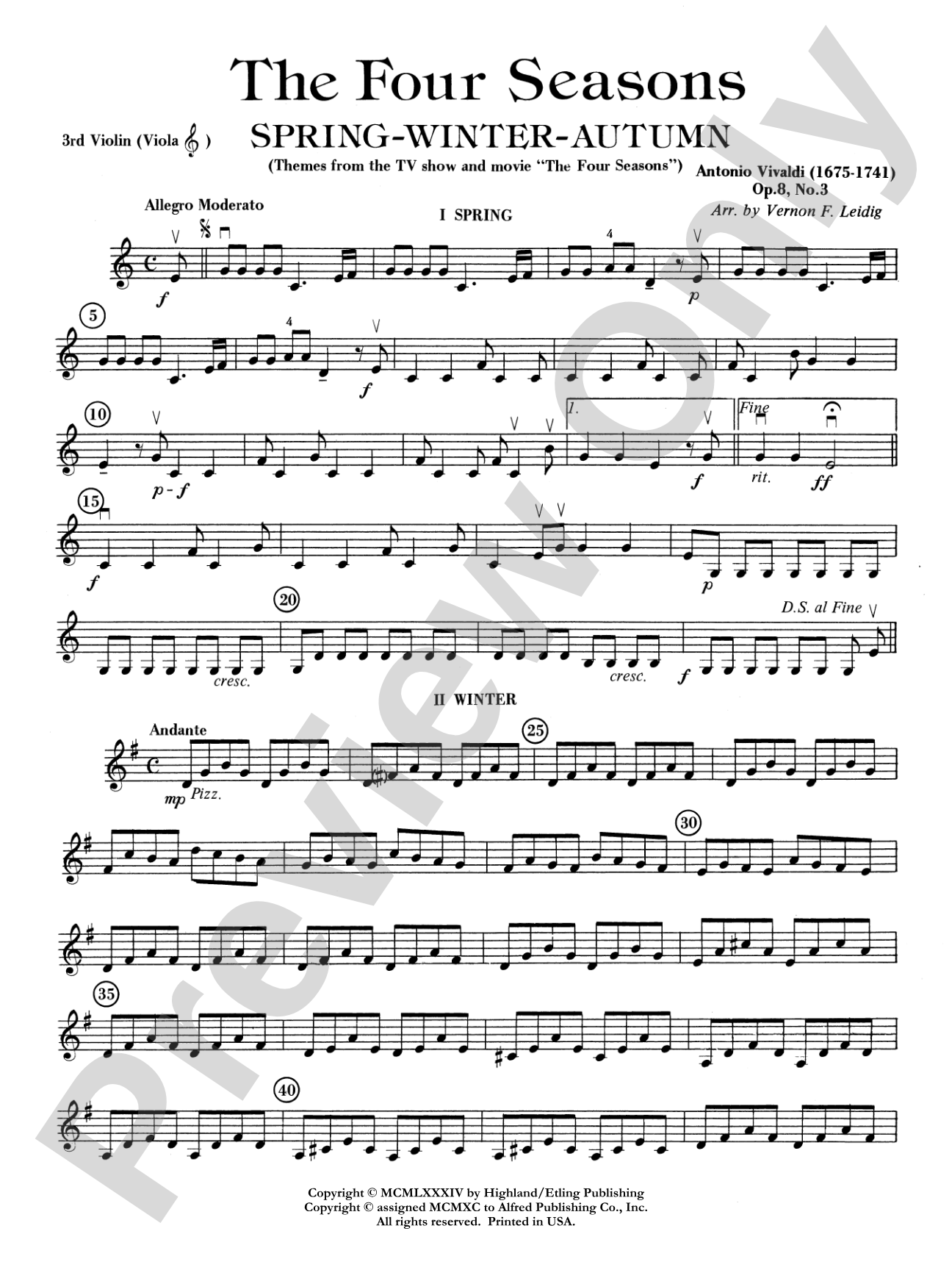 The Four Seasons (Spring, Winter, Autumn): 3rd Violin (Viola [TC])
