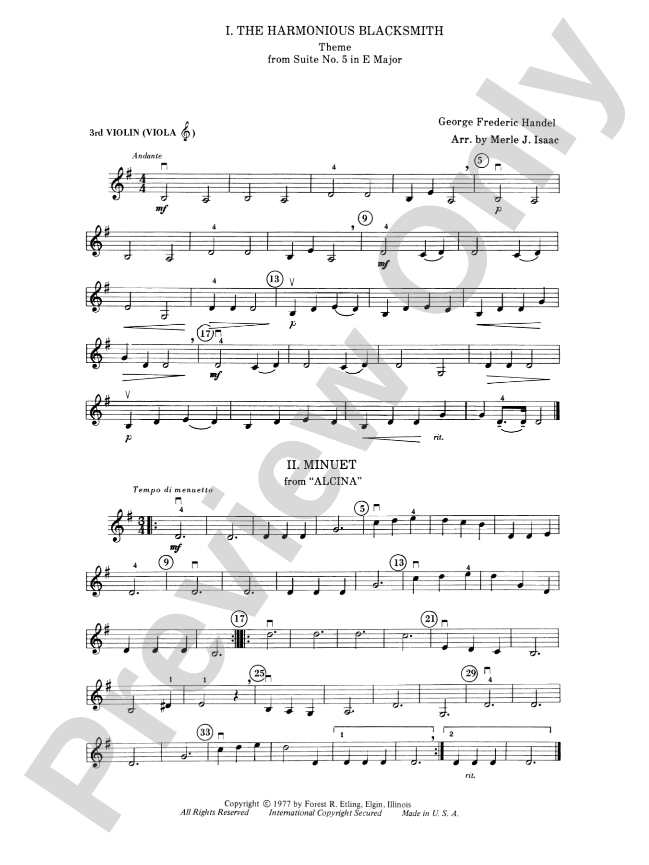 The Harmonious Blacksmith Suite: 3rd Violin (Viola [TC])