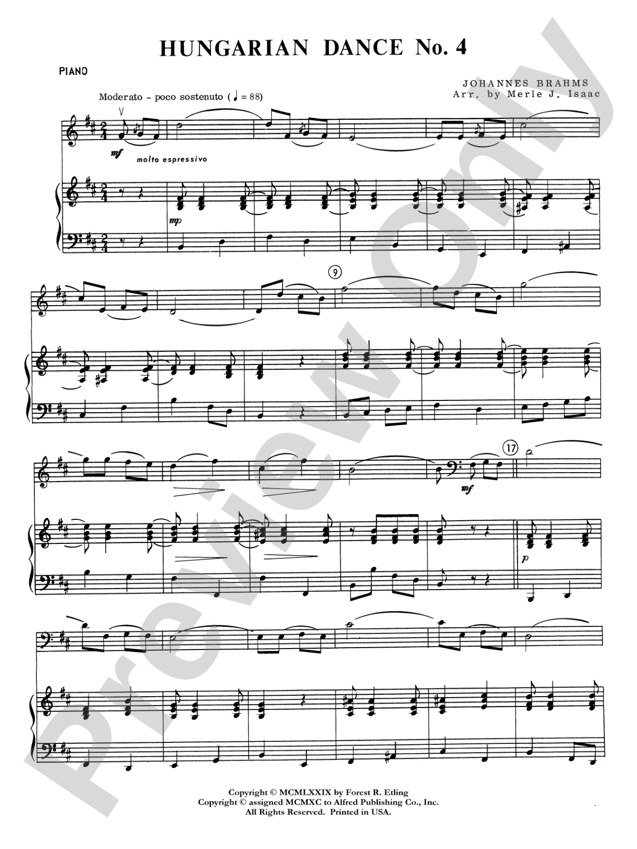 Hungarian Dance No. 4: Piano Accompaniment