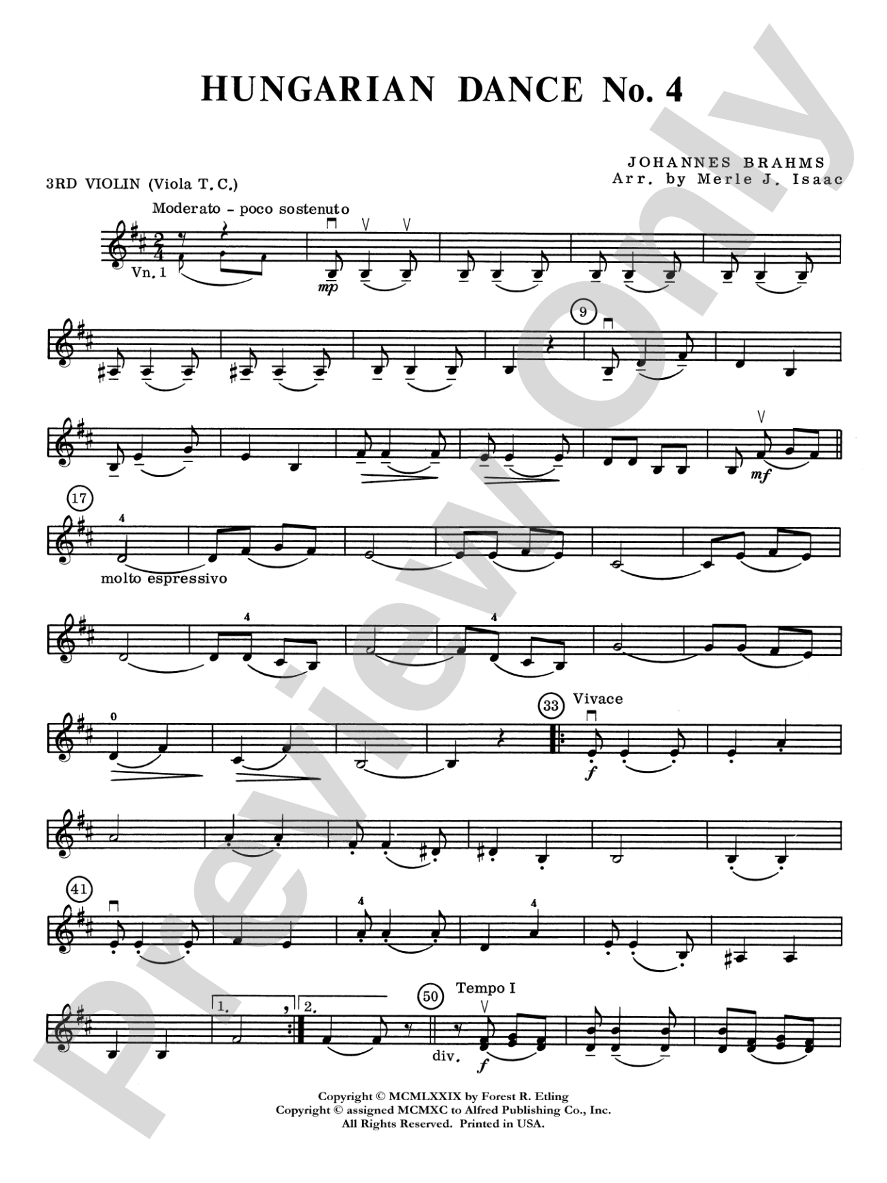 Hungarian Dance No. 4: 3rd Violin (Viola [TC])