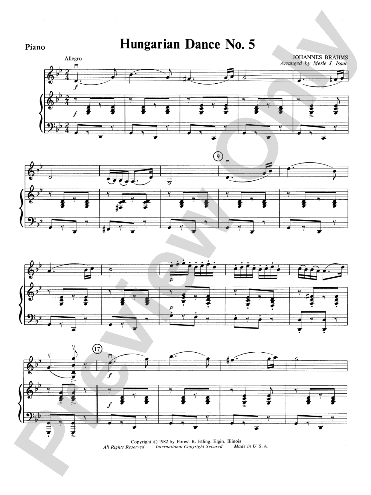 Hungarian Dance No. 5: Piano Accompaniment