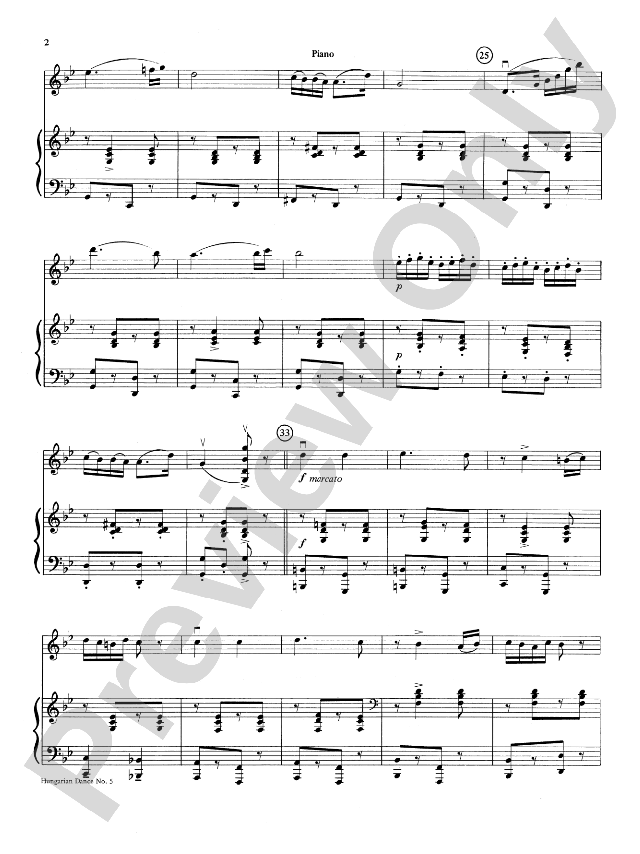 Hungarian Dance No. 5: Piano Accompaniment