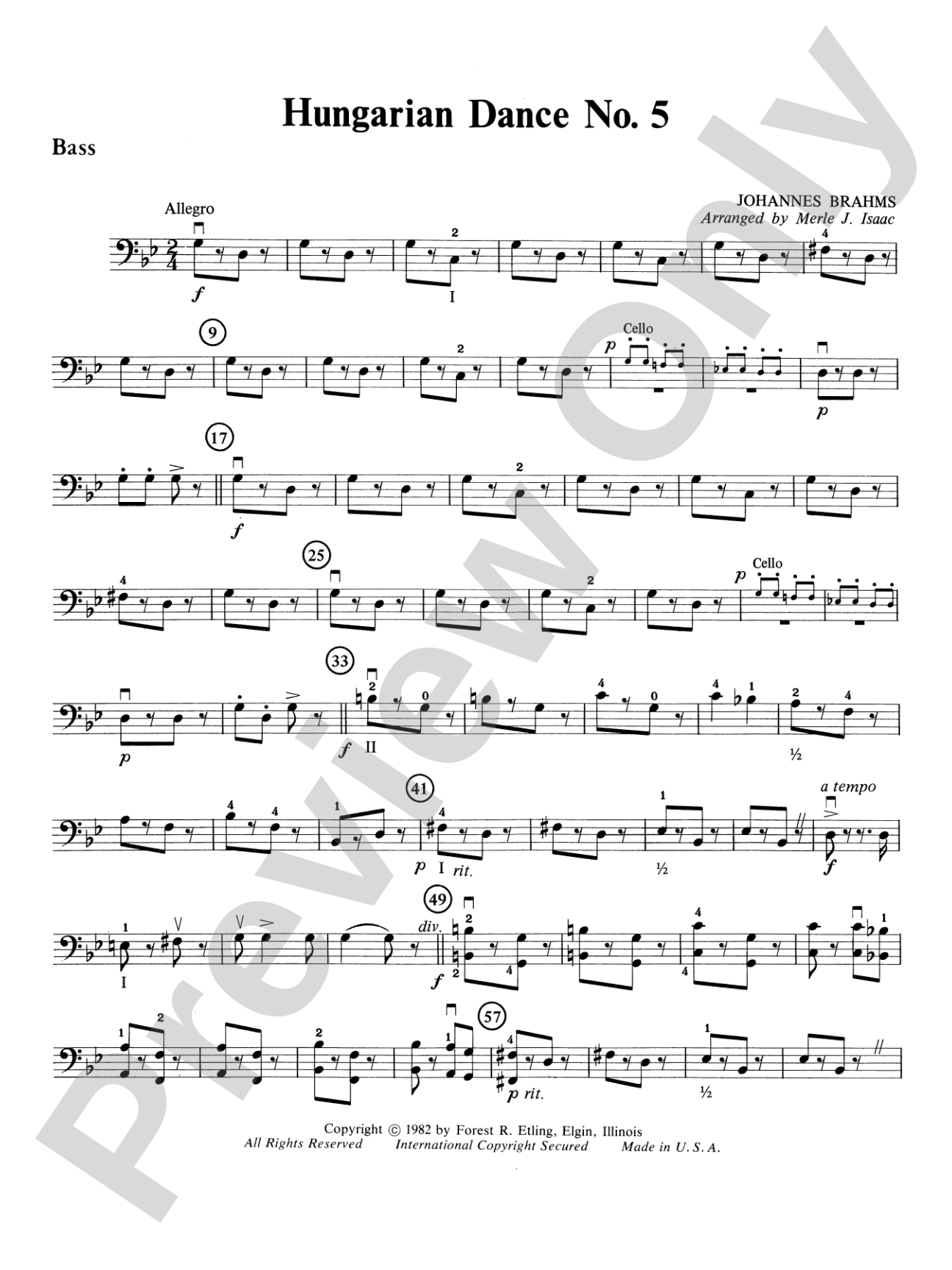 Hungarian Dance No. 5: String Bass