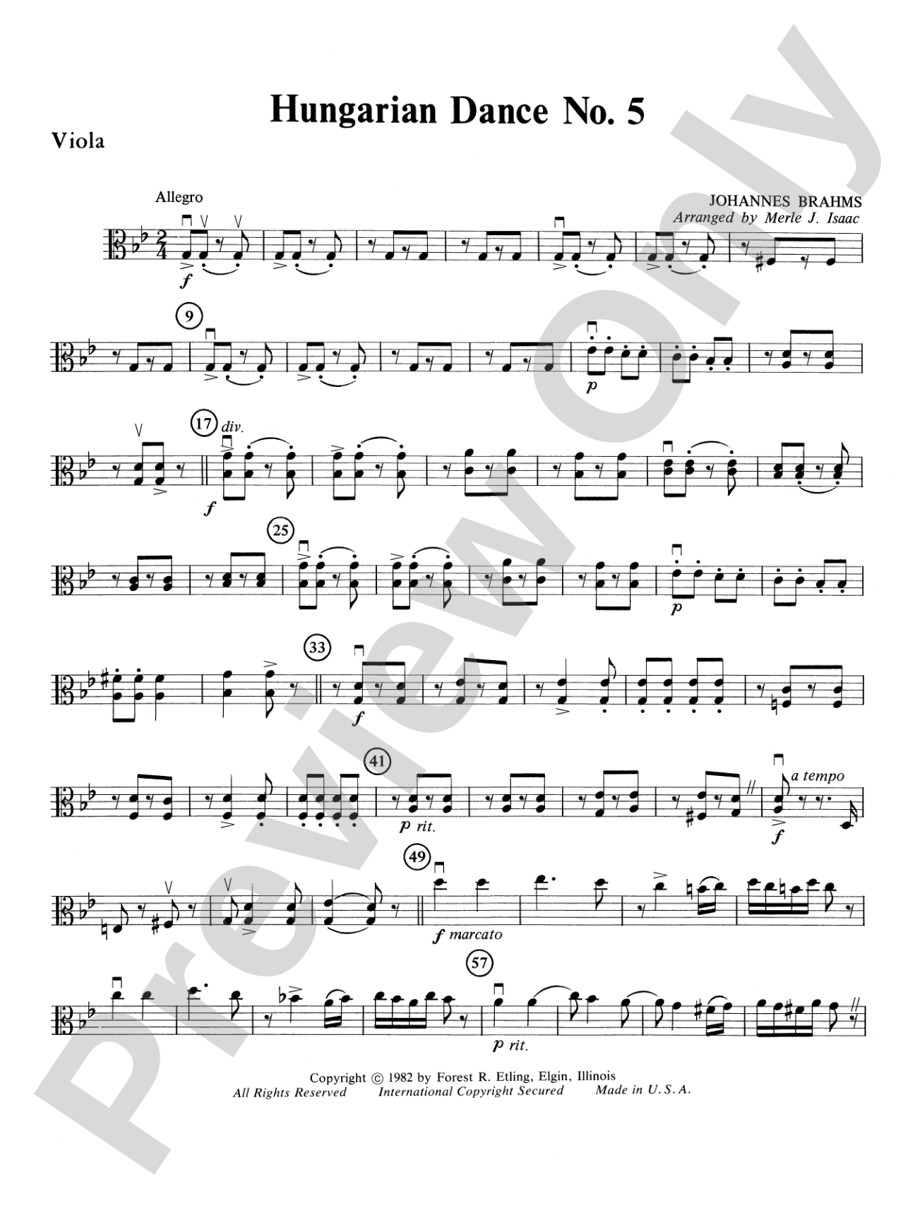 Hungarian Dance No. 5: Viola