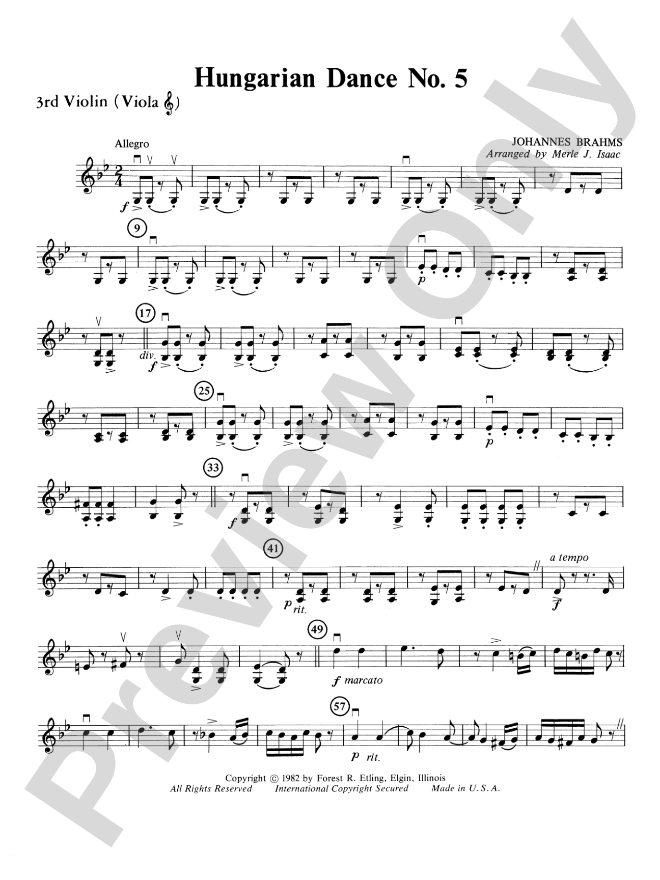 Hungarian Dance No. 5: 3rd Violin (Viola [TC])