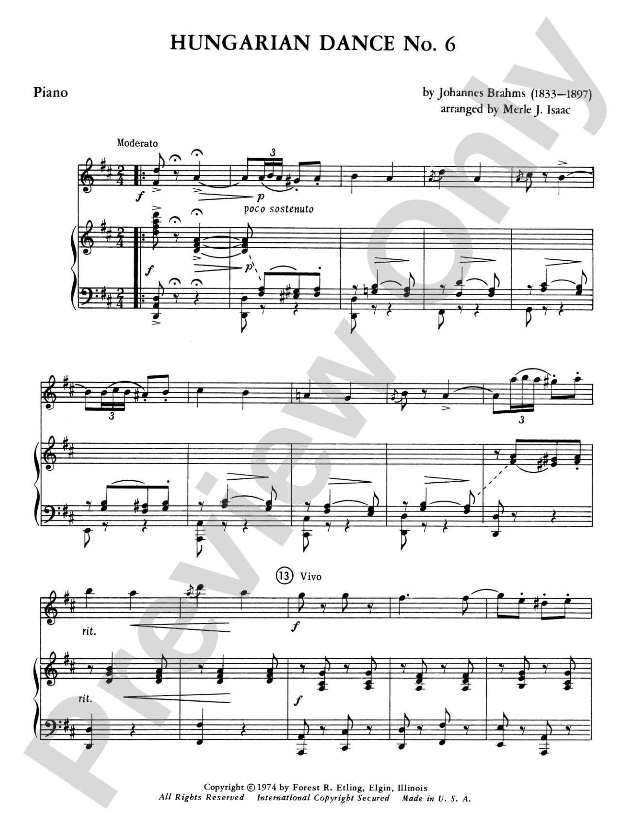Hungarian Dance No. 6: Piano Accompaniment