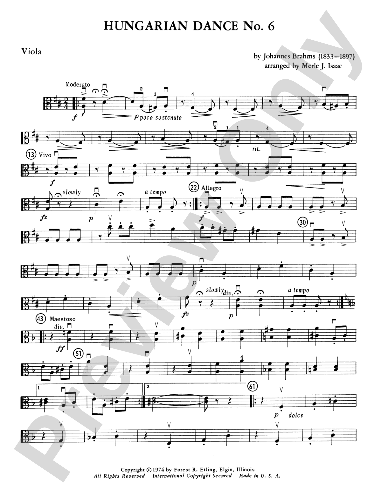 Hungarian Dance No. 6: Viola