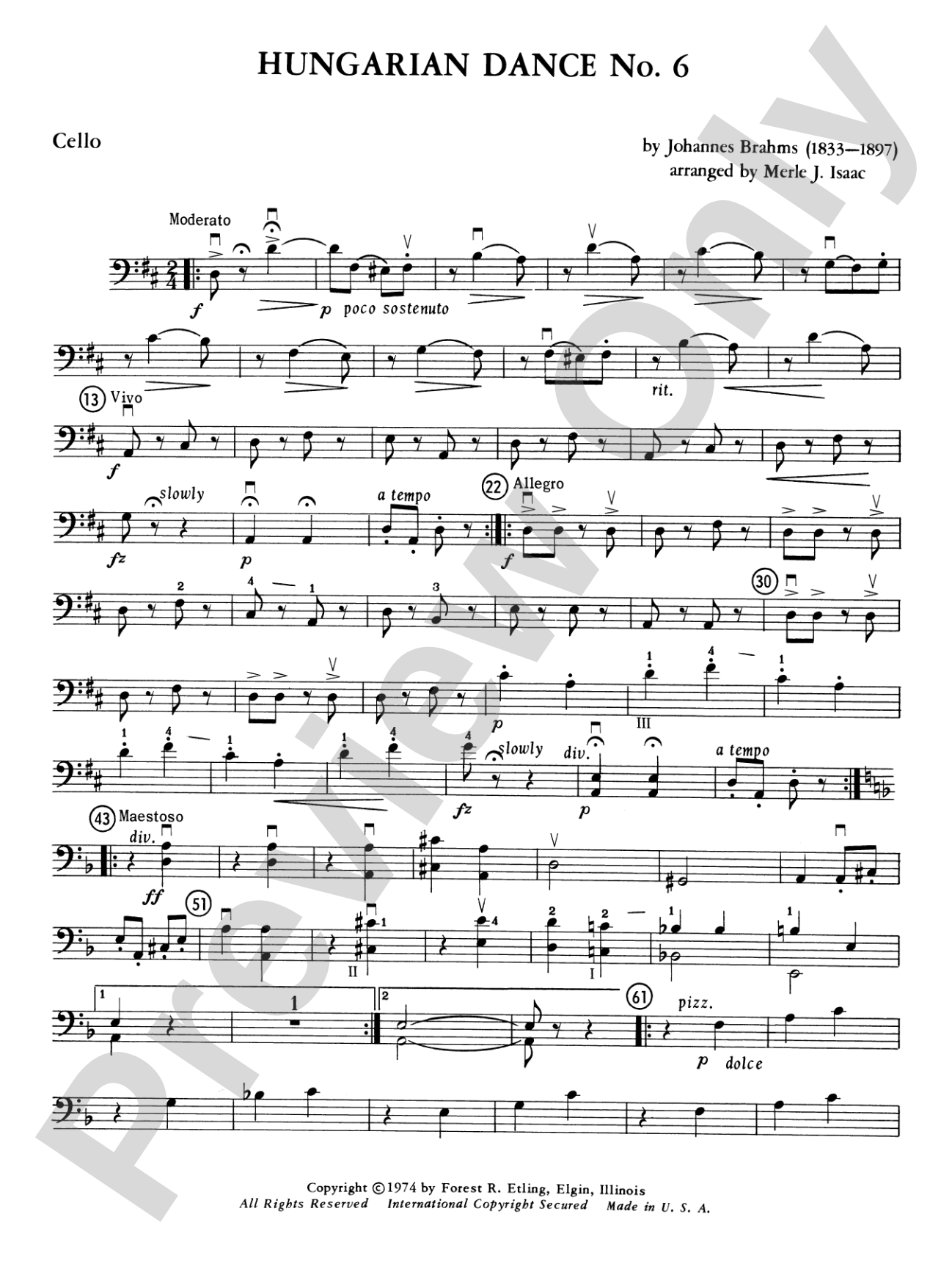 Hungarian Dance No. 6: Cello