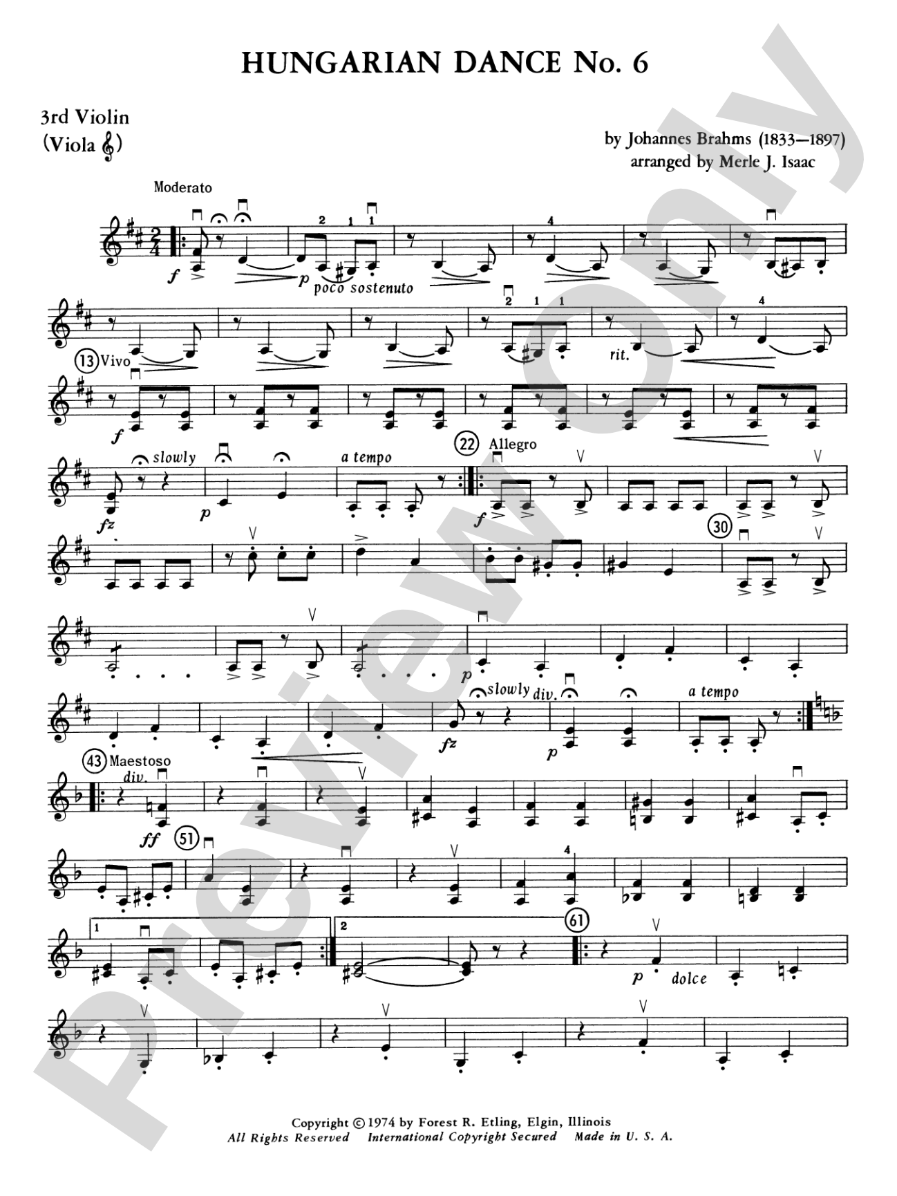 Hungarian Dance No. 6: 3rd Violin (Viola [TC])