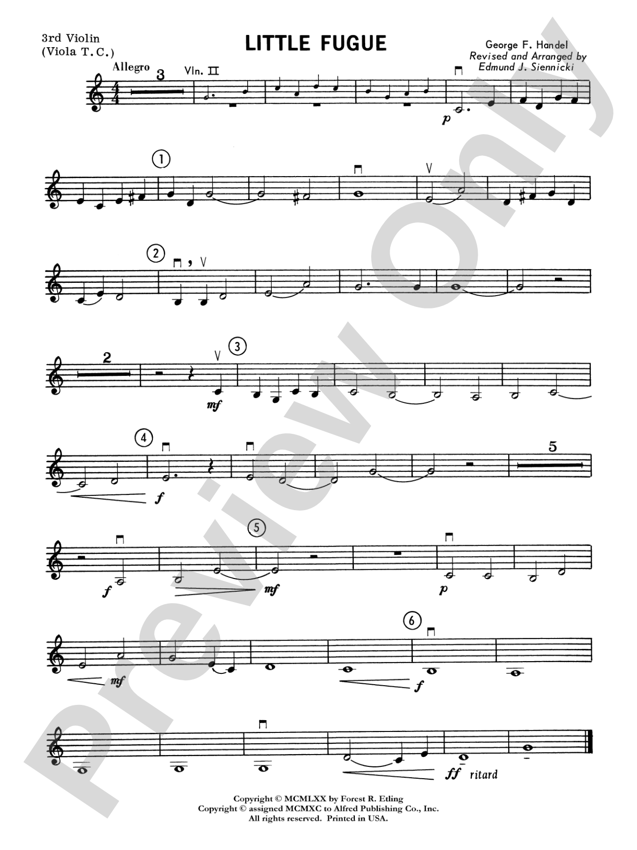 Little Fugue: 3rd Violin (Viola [TC])