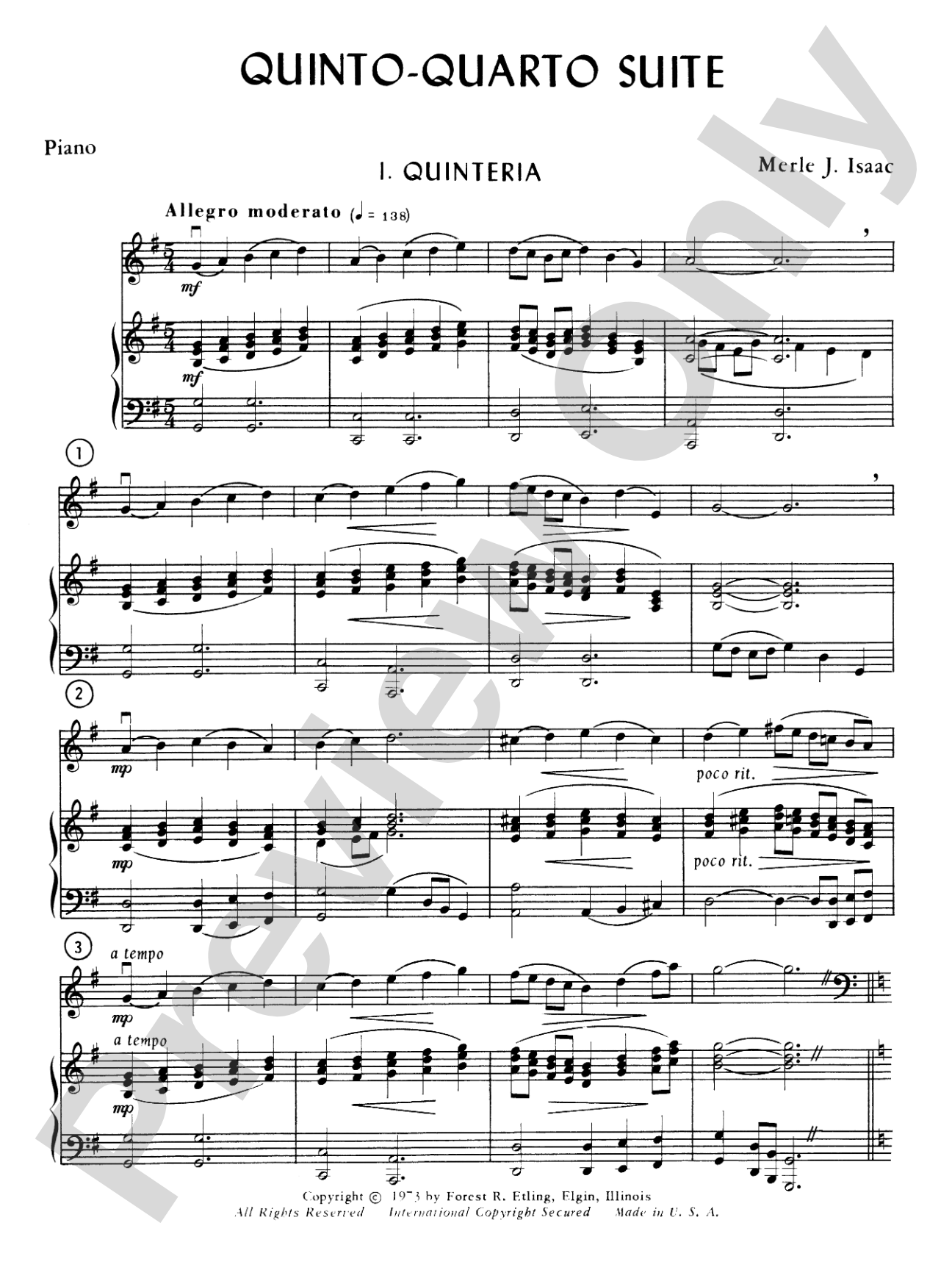 Quinto-Quarto Suite: Piano Accompaniment