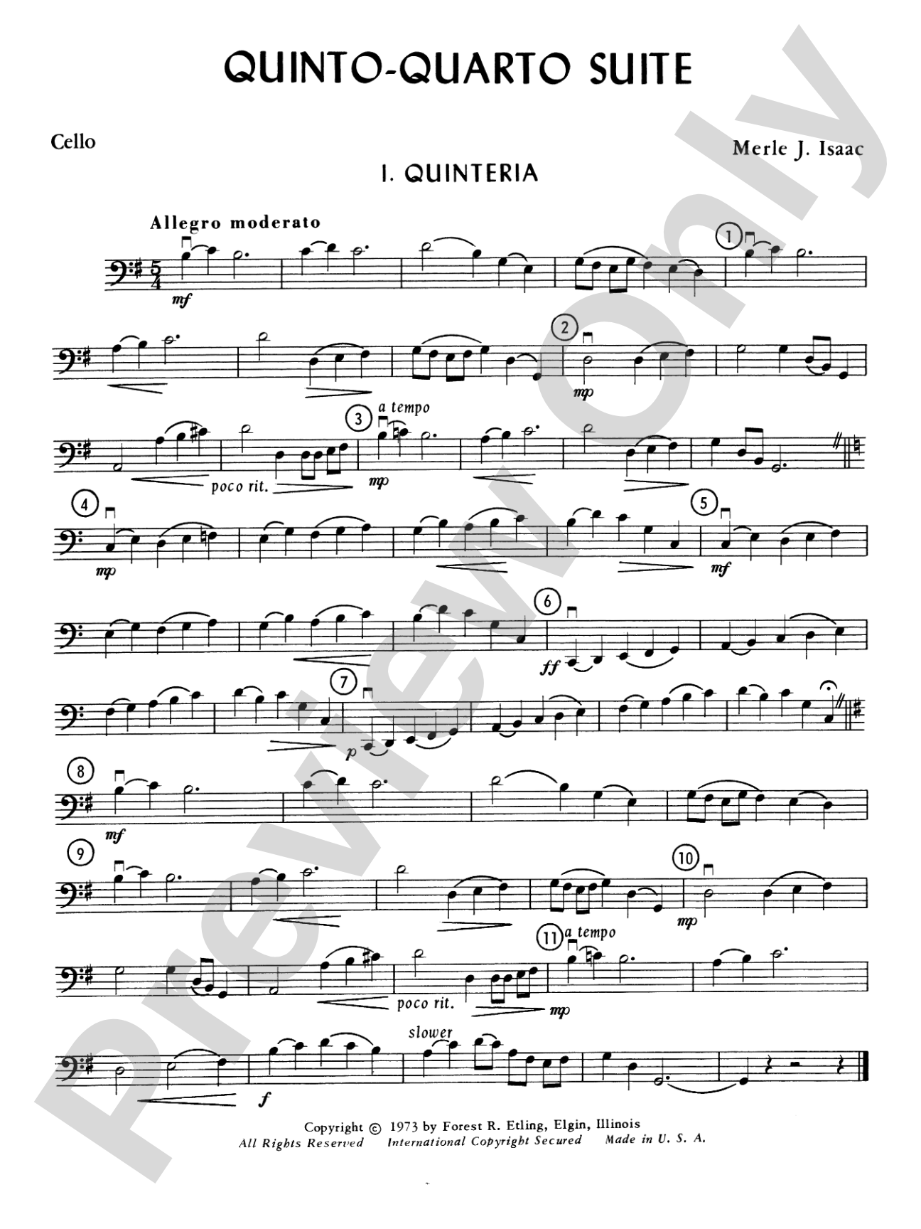 Quinto-Quarto Suite: Cello