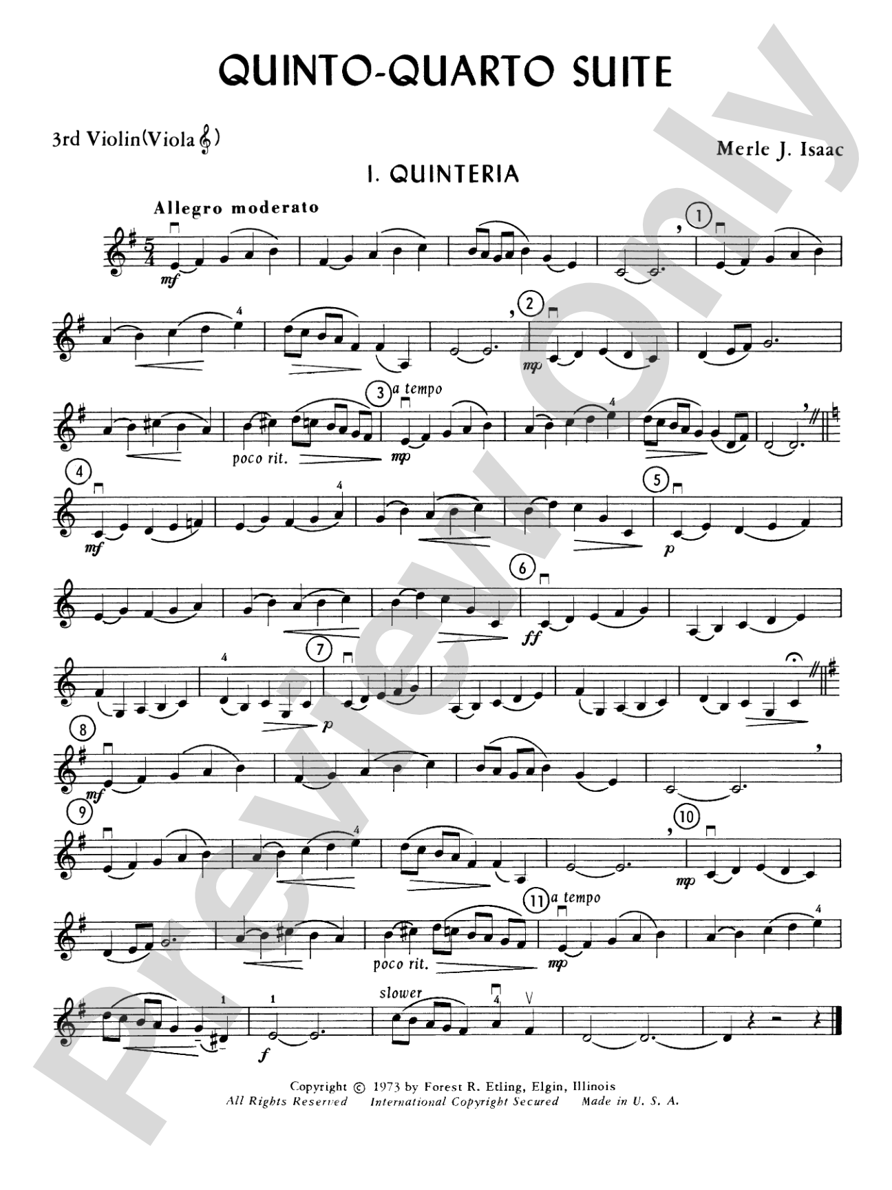 Quinto-Quarto Suite: 3rd Violin (Viola [TC])