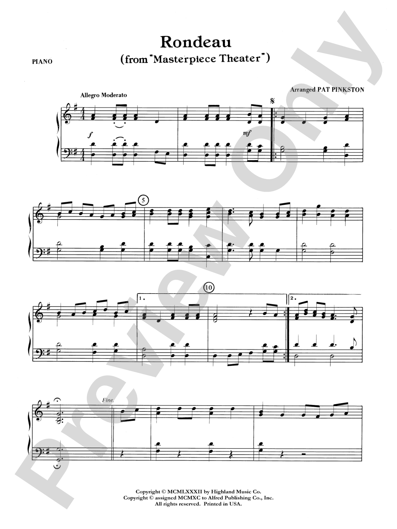 Rondeau (Theme from Masterpiece Theatre): Piano Accompaniment