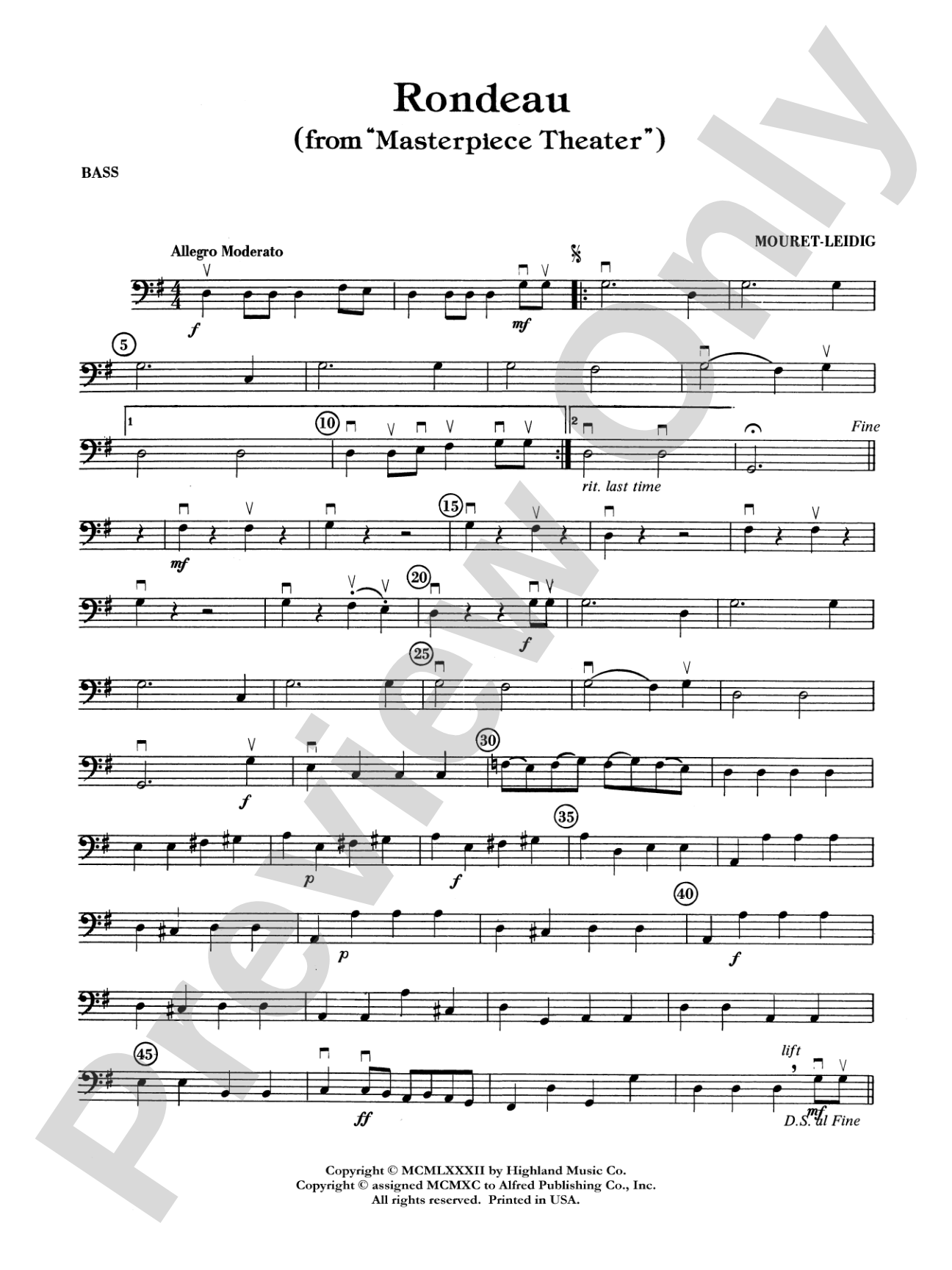 Rondeau (Theme from Masterpiece Theatre): String Bass