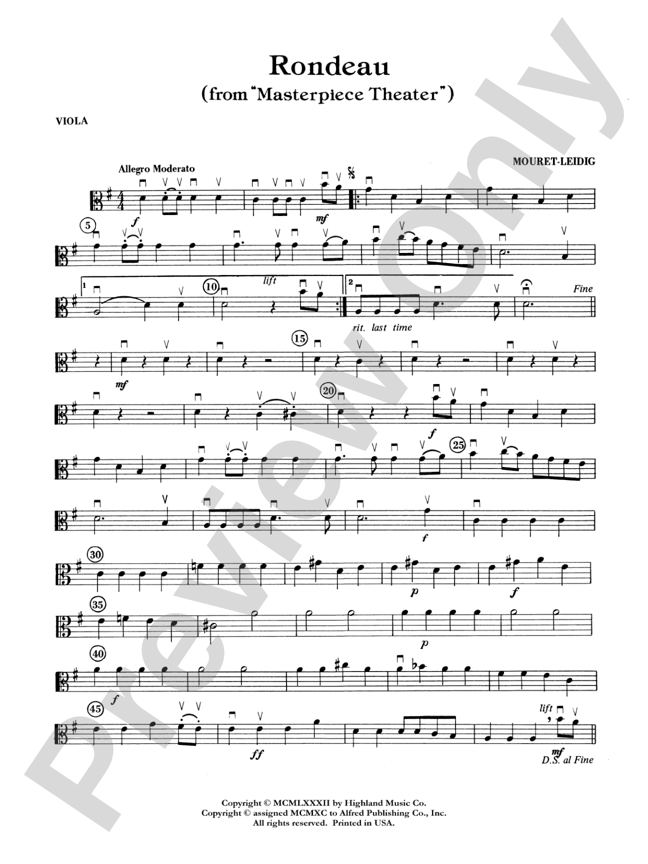 Rondeau (Theme from Masterpiece Theatre): Viola