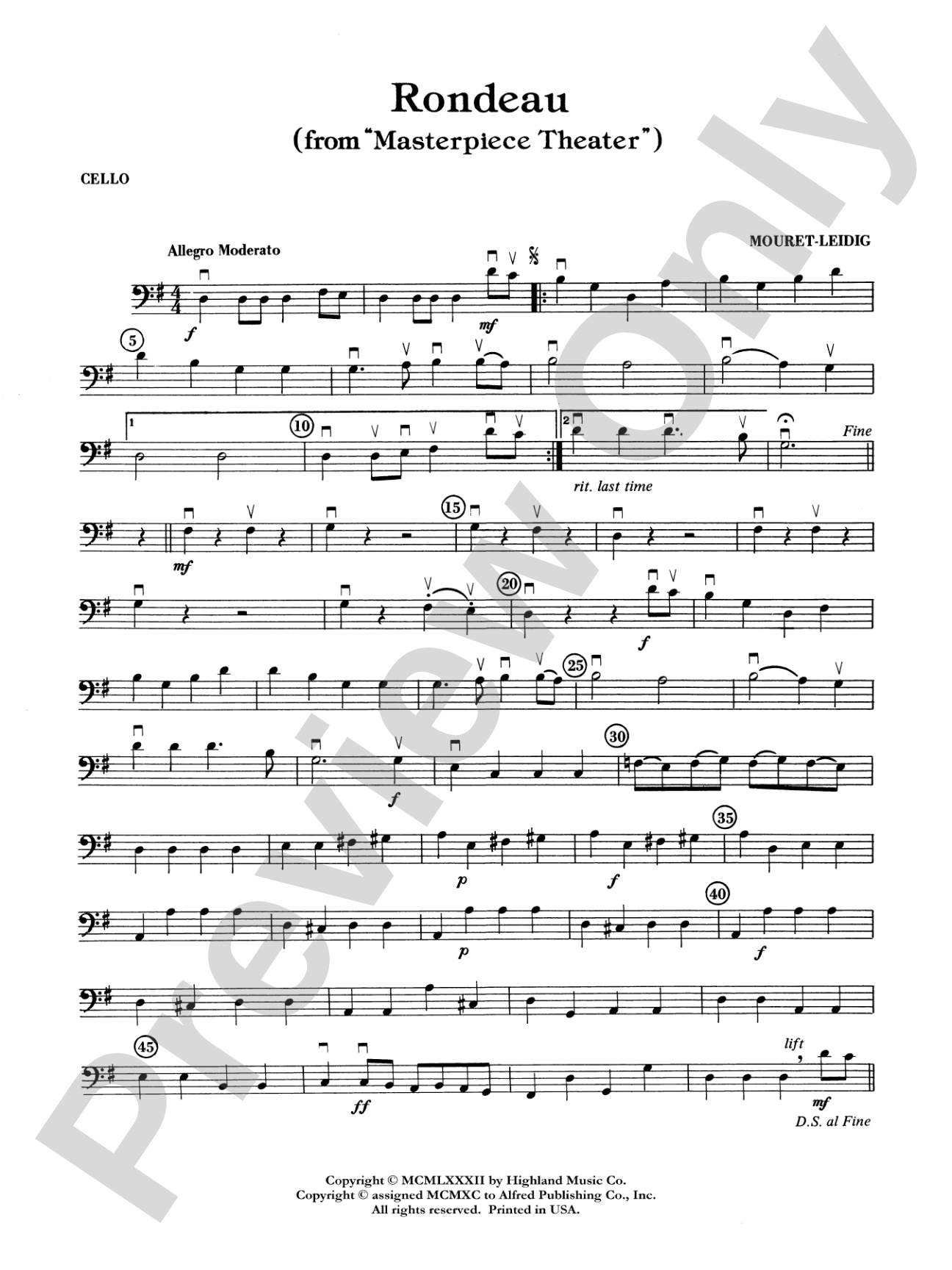 Rondeau (Theme from Masterpiece Theatre): Cello