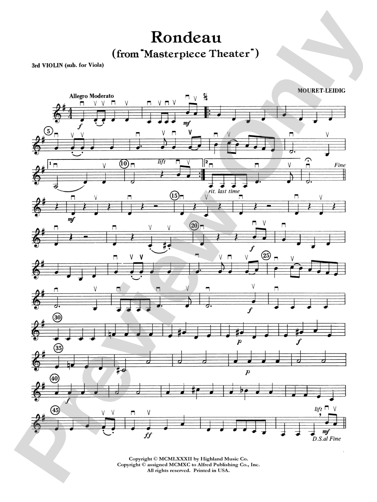 Rondeau (Theme from Masterpiece Theatre): 3rd Violin (Viola [TC])
