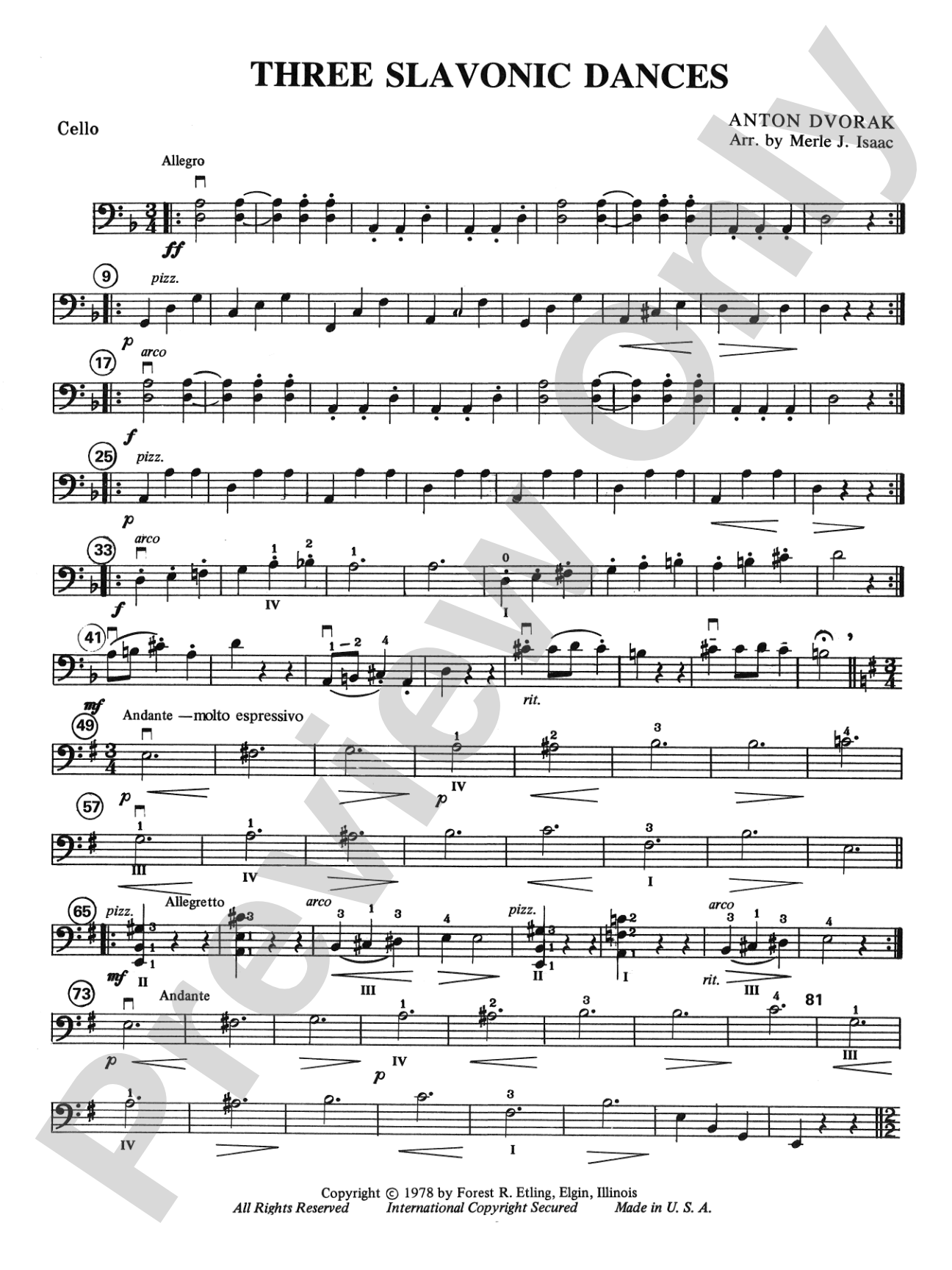 Three Slavonic Dances: Cello