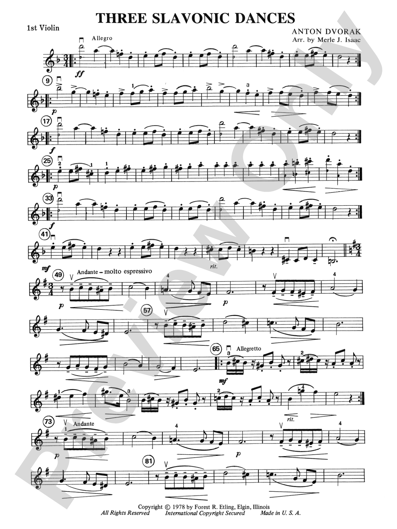 Three Slavonic Dances: 1st Violin