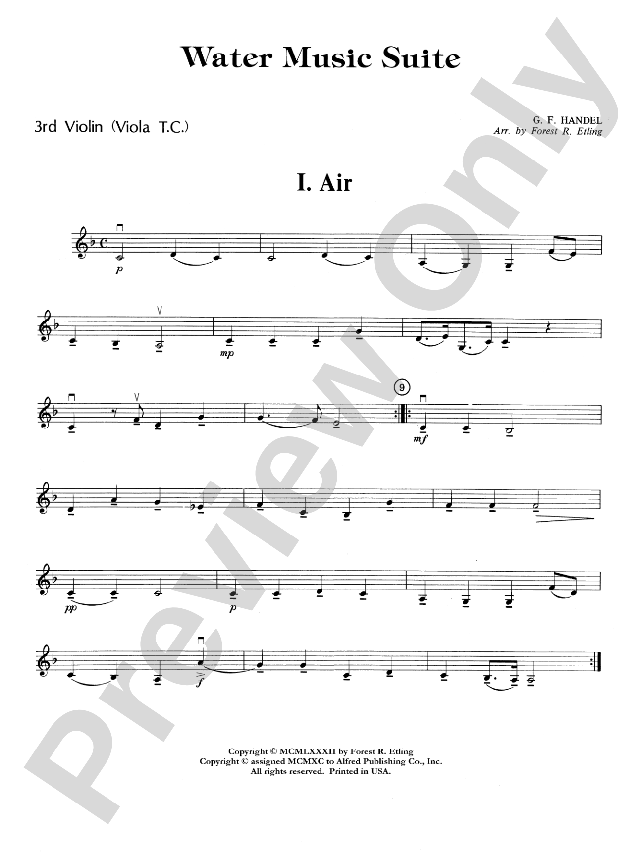 Water Music Suite: 3rd Violin (Viola [TC])