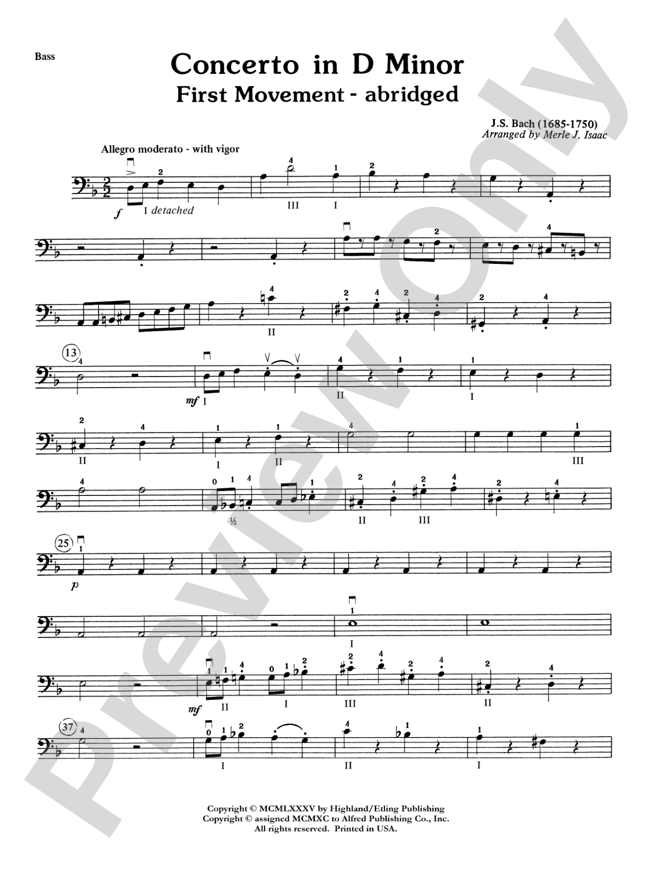 Concerto in D minor: String Bass