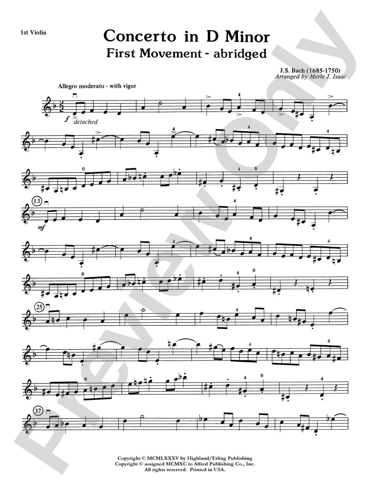 Concerto in D minor: 1st Violin