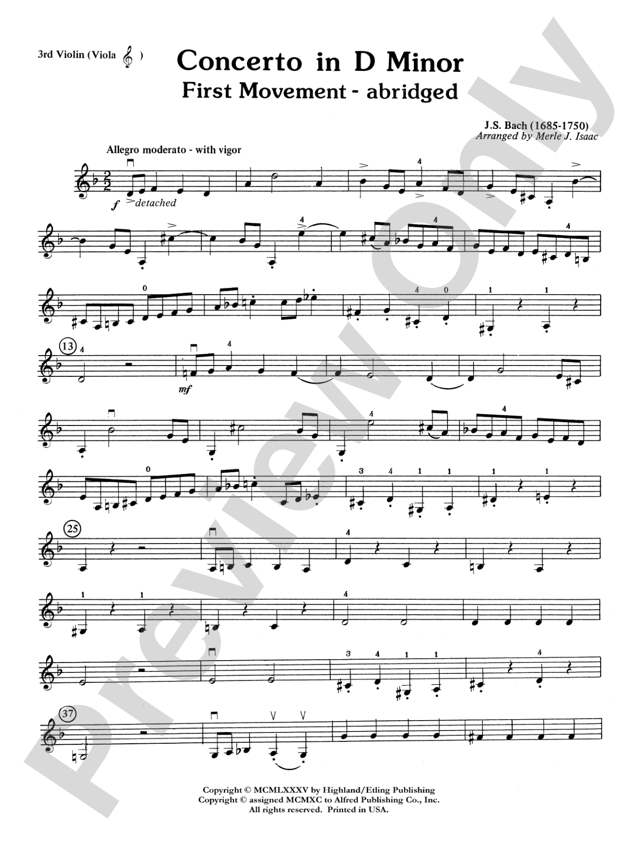 Concerto in D minor: 3rd Violin (Viola [TC])