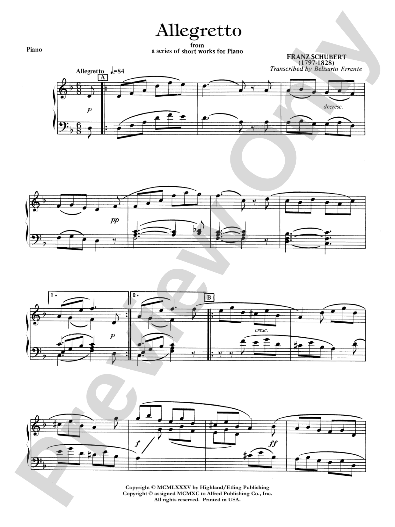 Allegretto: Piano Accompaniment
